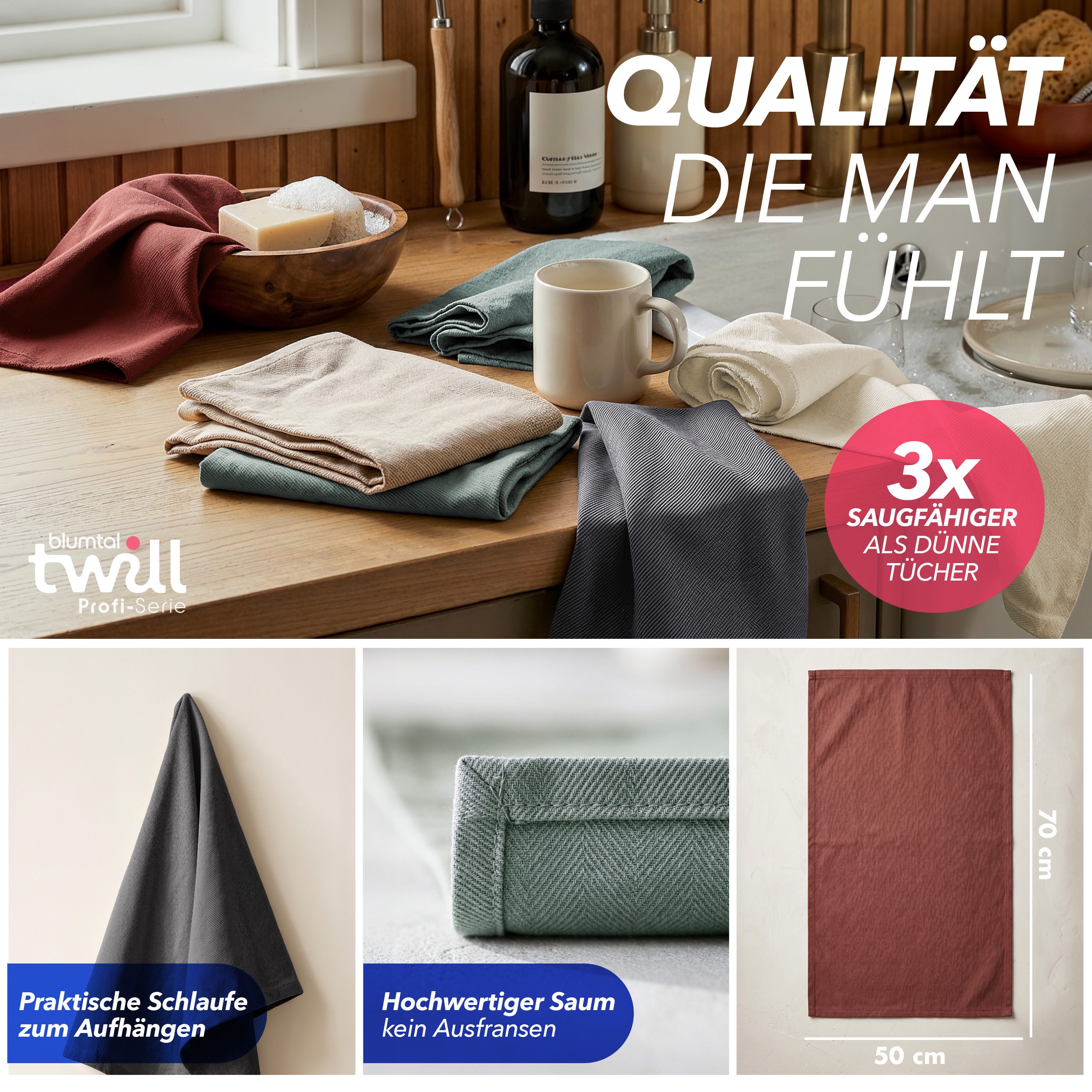 Blumtal Geschirrtuch 5er Set Premium Geschirrtücher Baumwolle 50x70 cm, (5-tlg), Ultra saugstarke zertifizierte Geschirrhandtücher (230gsm)