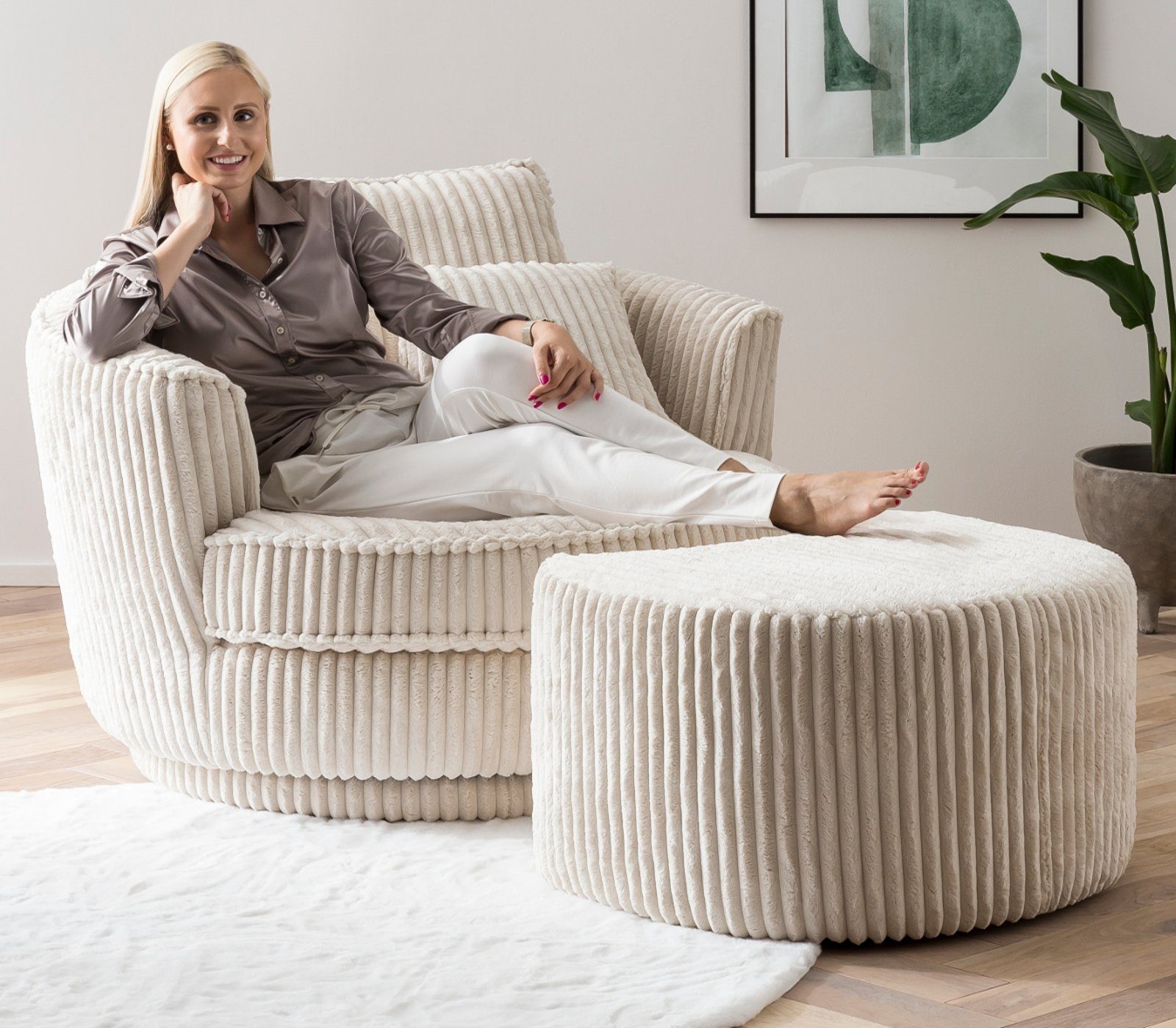 Furn.Design Loveseat Comfy (Love Seat in Cord Wollweiß, 360° drehbar), inkl günstig online kaufen