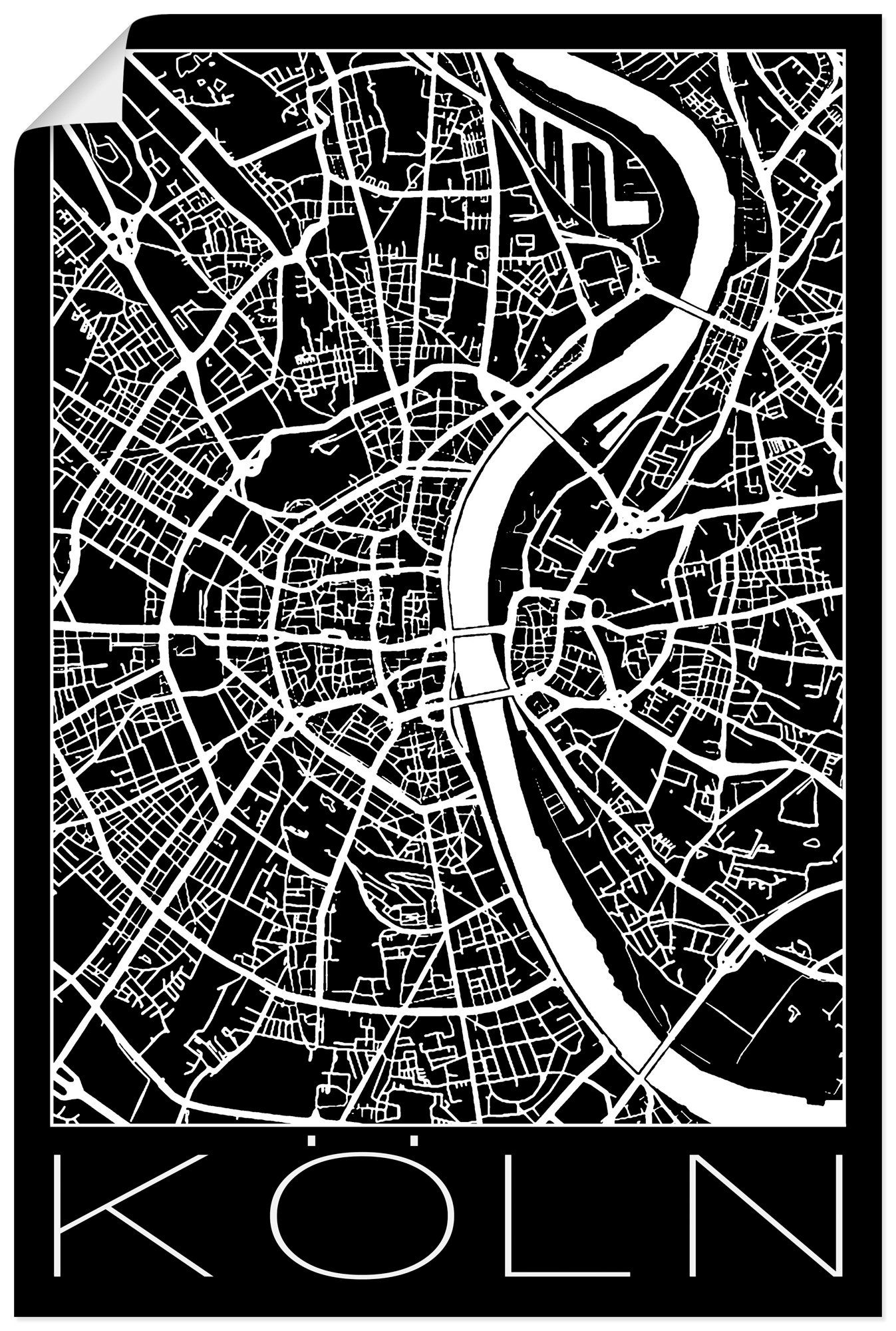 Artland Wandbild Retro Karte Köln Deutschland Schwarz, Deutschland (1 St), als Alubild, Leinwandbild, Wandaufkleber oder Poster in versch. Größen