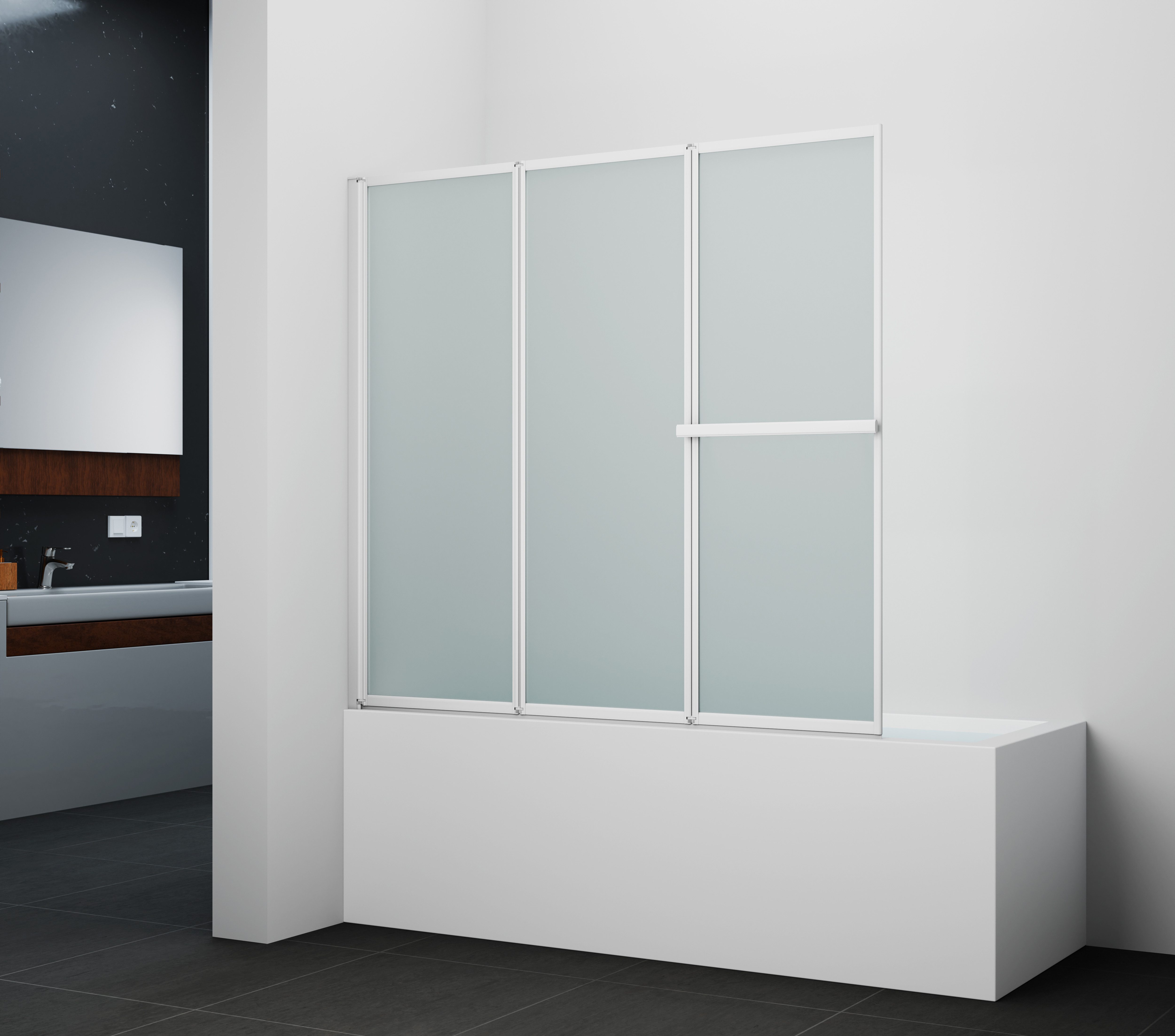 Marwell Badewannenfaltwand White Light, Einscheibensicherheitsglas, weißes Aluminiumprofil, 3-flügelig