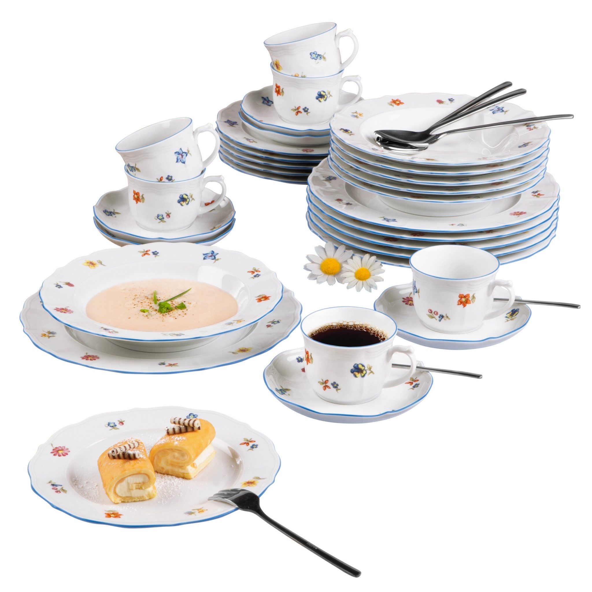 Seltmann Weiden Kombiservice Kombiservice 30-teilig (30-tlg), 6 Personen, Porzellan, Porzellan, spülmaschinenfest, mikrowellengeeignet, Made in Germany