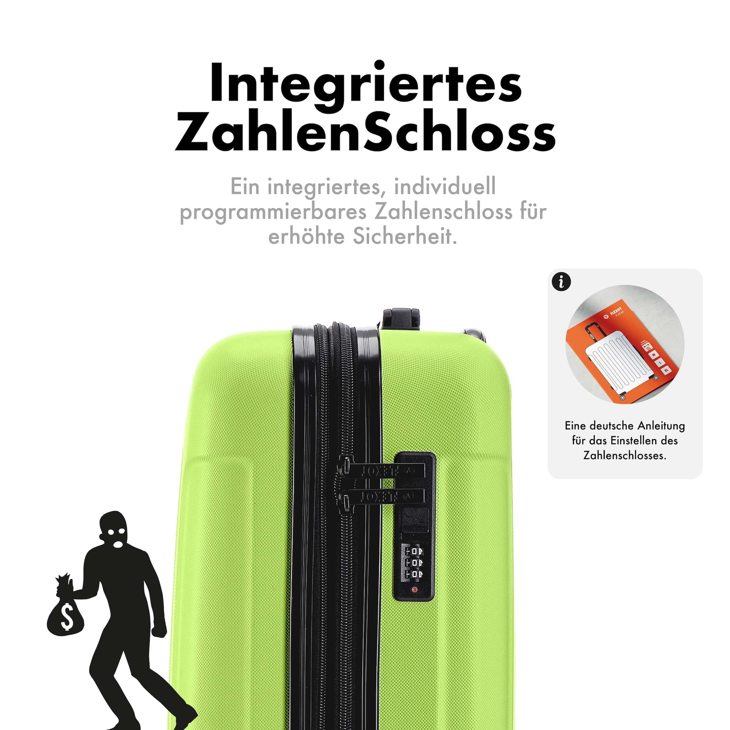 Flexot Hartschalen-Trolley F-3045 (Gr. M, L, XL) – Kofferset – ABS-Hartschale, 4 Rollen, Robuster und moderner Koffer mit vier 360° Rollen und Zahlenschloss – Bild 5 von 5