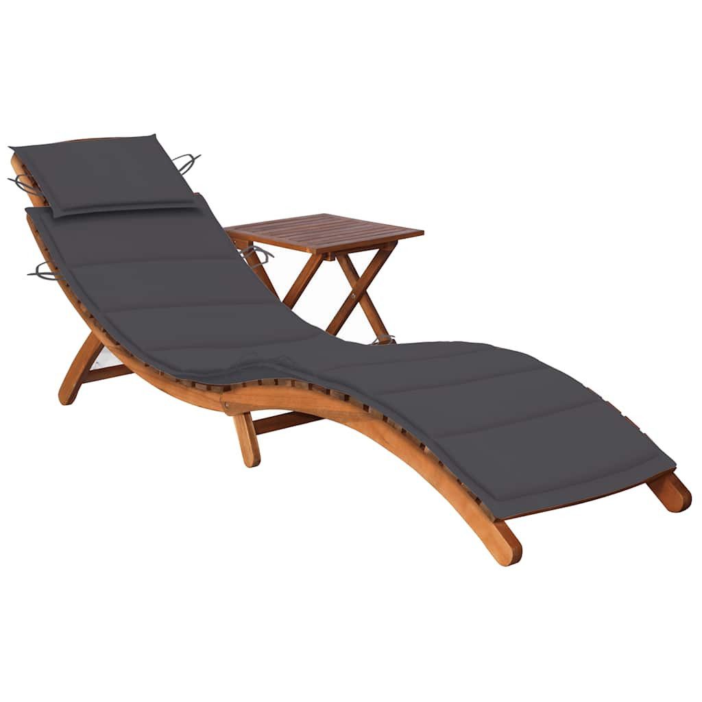 vidaXL Gartenliege Sonnenliege mit Tisch und Auflage Massivholz, 1 St.