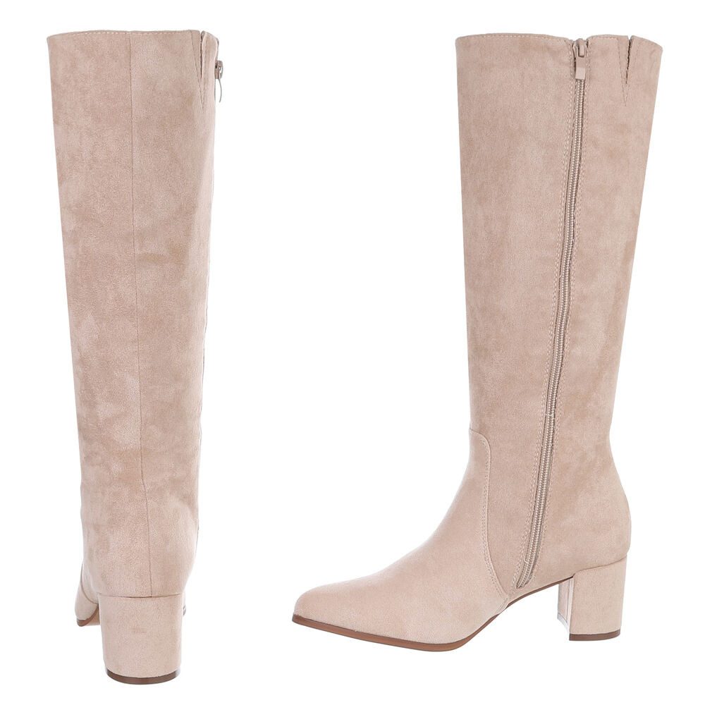 Ital-Design Eleganter Stiefel für Damen mit hohem Absatz, vielseitig einsetzbar Stiefel (90152997) Blockabsatz Stiefel in Beige – Bild 5 von 5