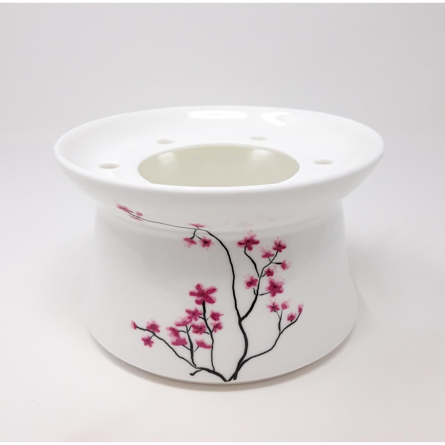 TeaLogic Stövchen Weiß, Durchmesser 14.7 cm, Spülmaschinengeeignet, Weiß, Motiv: Kirschblüten