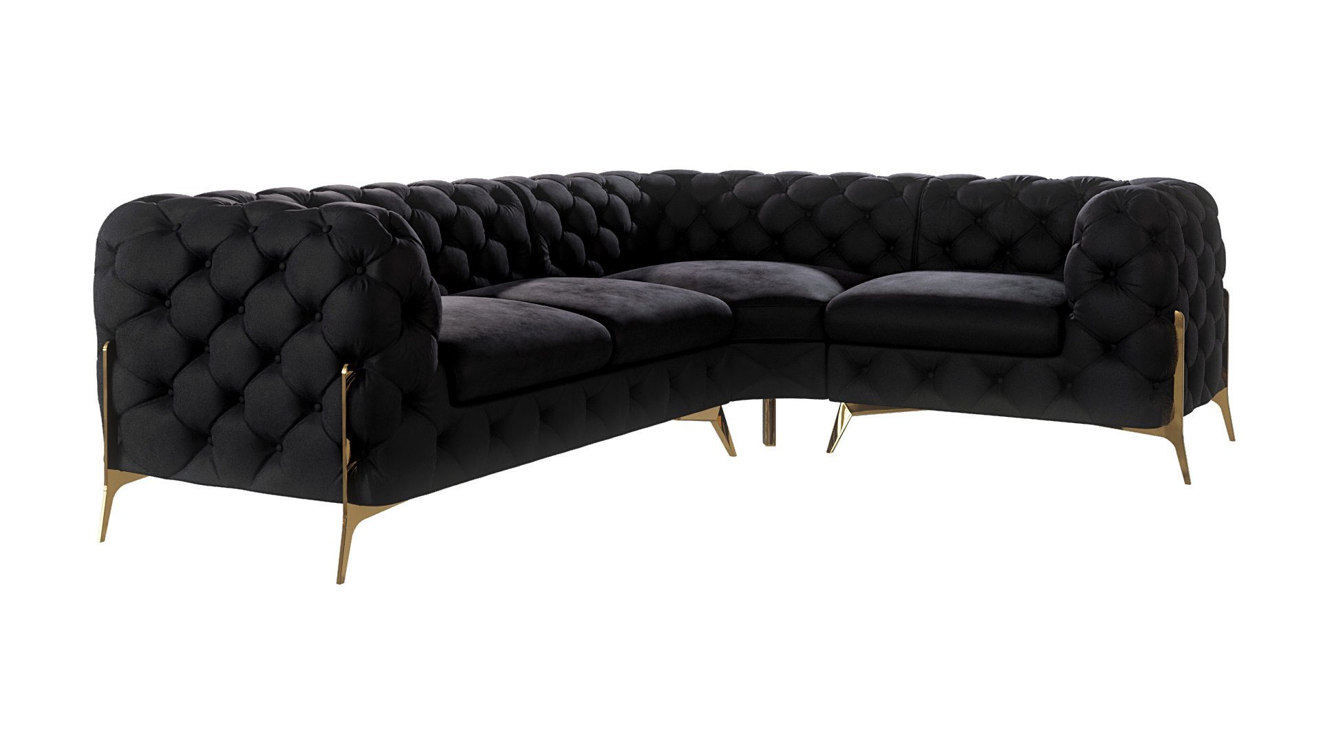 S-Style Möbel Ecksofa Chesterfield Ashley mit Goldene Metall Füßen, Die Eckeinheit kann entweder rechts- oder linkshändig sein, mit Wellenfederung Schwarz