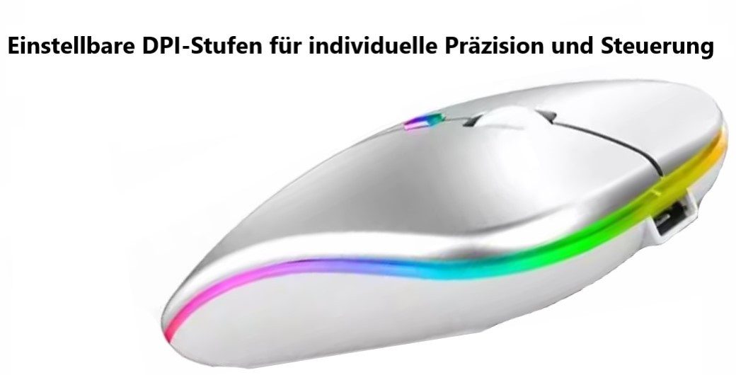 Wrischan Kabellose Wiederaufladbare Bluetooth-Maus – Silber, Leise & Präzise Mäuse (Einstellbare DPI-Empfindlichkeit, Ergonomisches 3-Tasten-Design)