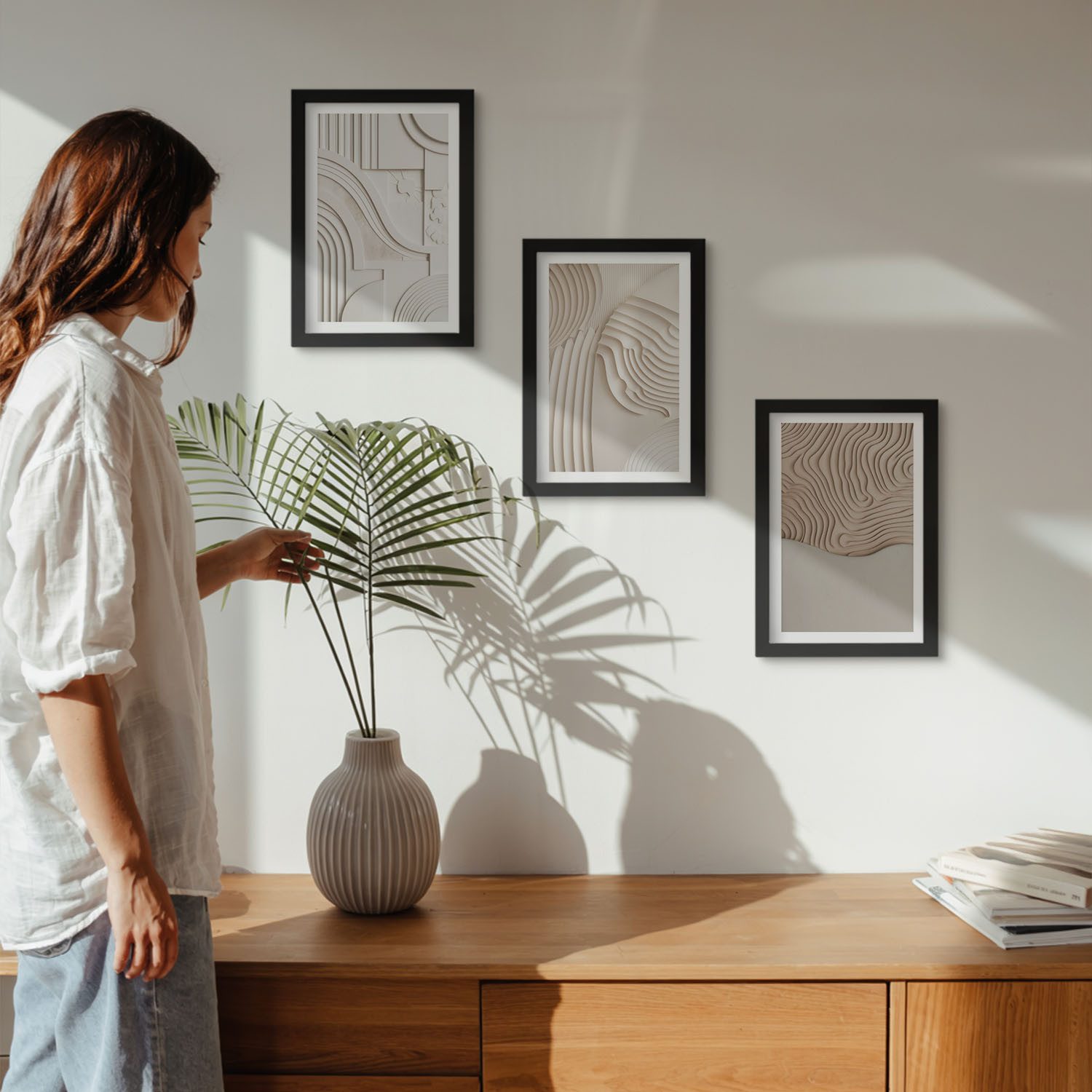 Tulup Mehrteilige Bilder Abstrakte Muster Wandbilder mit Rahmen in Beige und Weiß, Abstrakte Muster Beige, Weiß, Braun – Bild 5 von 5