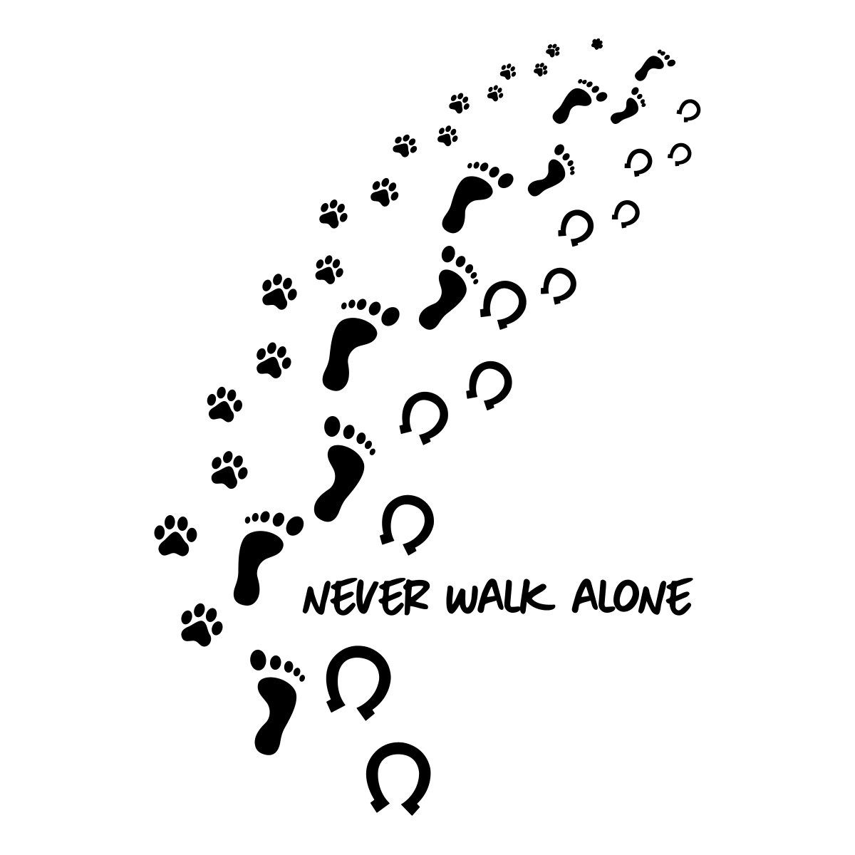 Spreadshirt Aufkleber Never Walk Alone Hund Mensch Hufabdrücke Sticker Aufkleber
