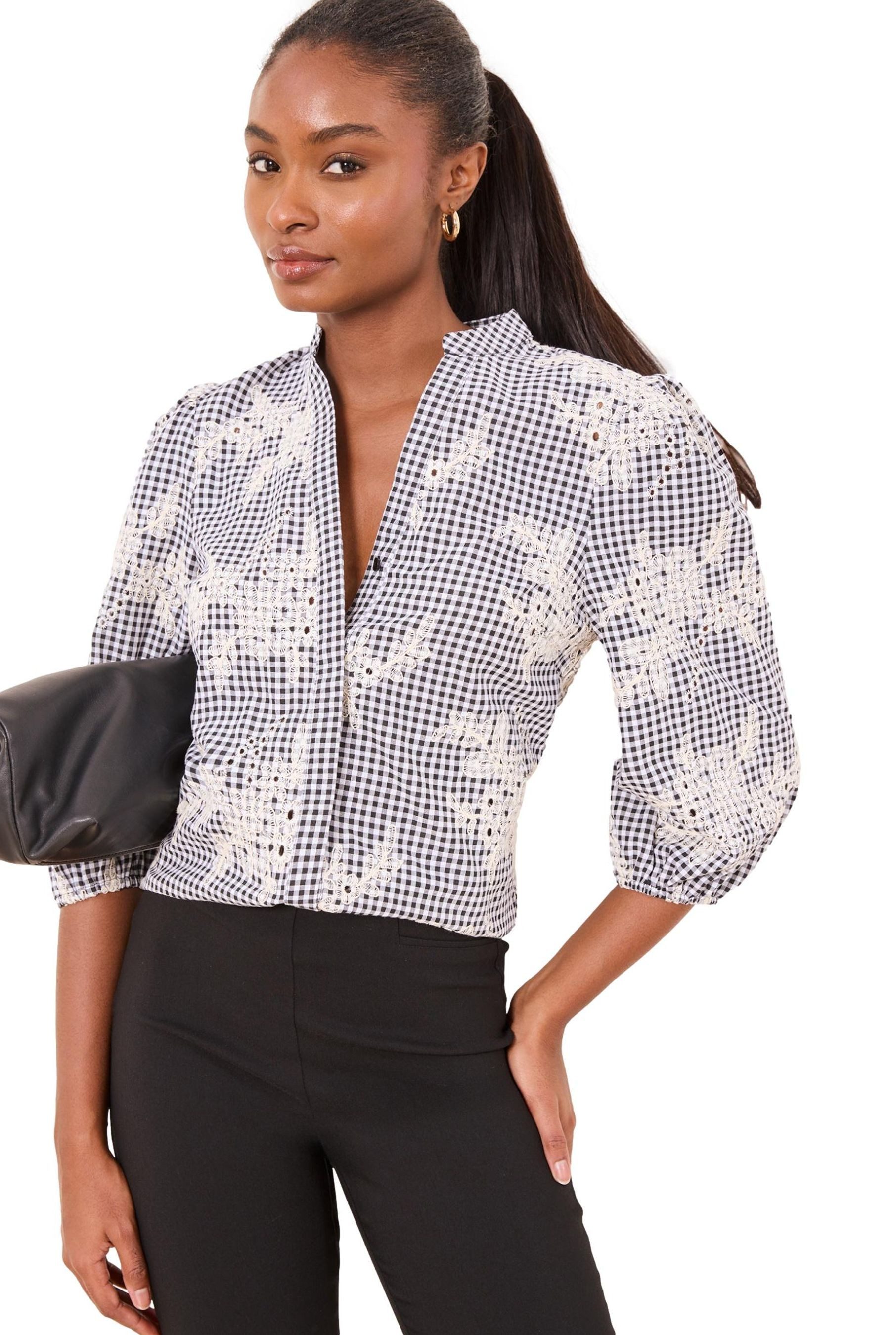 Langarmbluse Lipsy Bluse mit Vichykaros und 3/4-Ärmeln