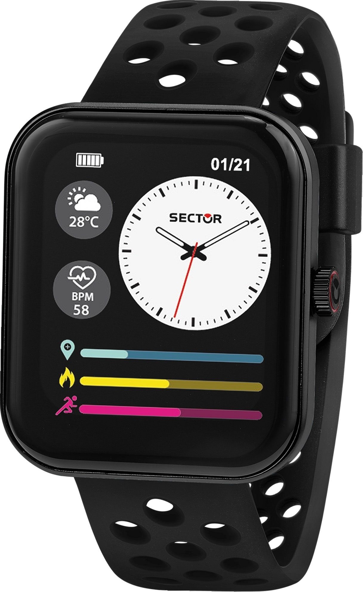 Sector Sector Herren Armbanduhr Analog-Digit Smartwatch (kompatibel ab Android 5.1+ und IOS 8.0), Analog-Digitaluhr, Herren Smartwatch rund, groß (45,5mm), Silikonarmband schwarz, Sport