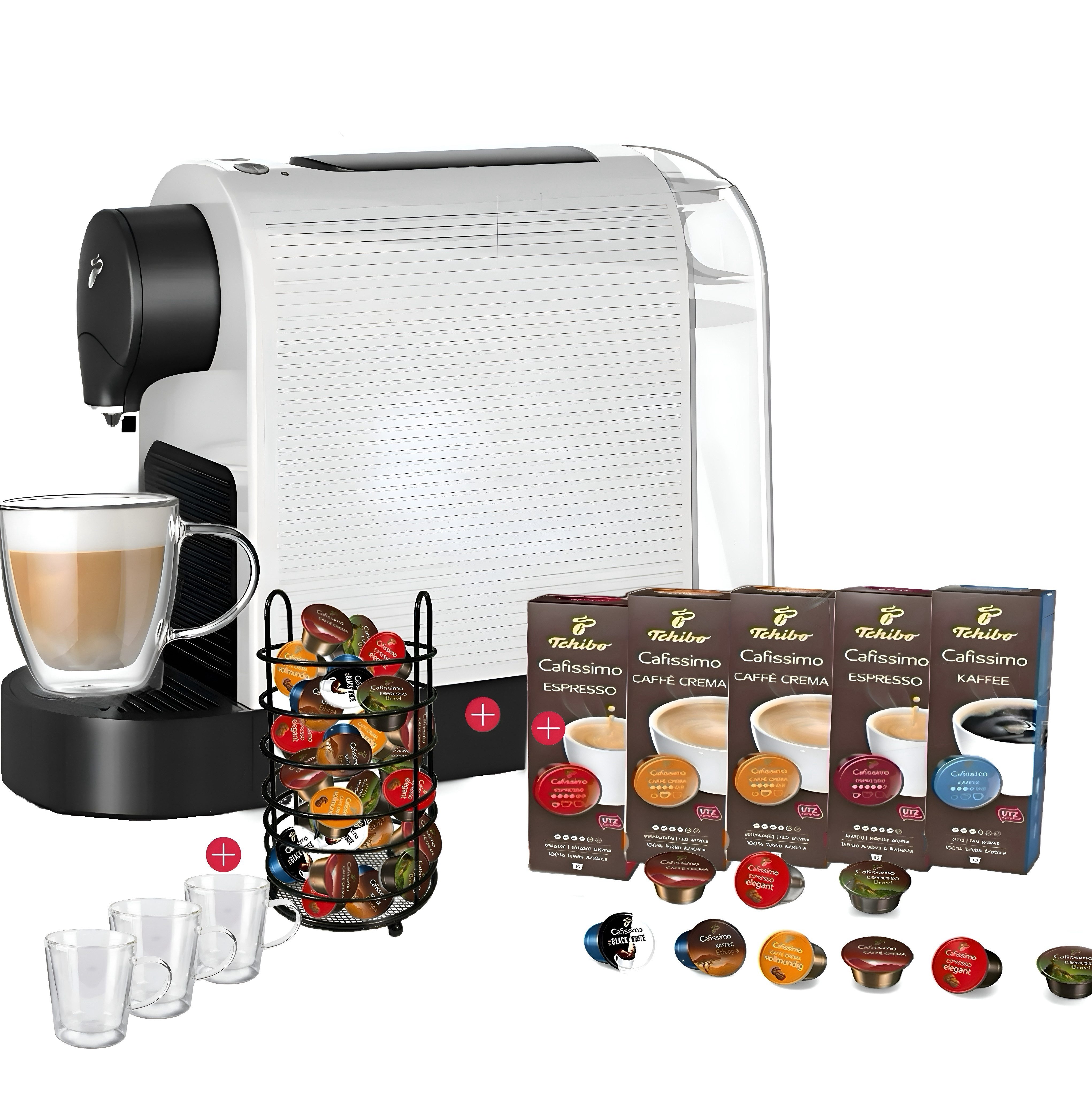 Tchibo Kapsel-/Kaffeepadmaschine CAFISSIMO Kapselmaschine 50 Kapseln Kapselspender 3 Espresso Gläser, Kaffeevollautomat, Tchibo Maschine, Kapselkaffee, Kaffeemaschine
