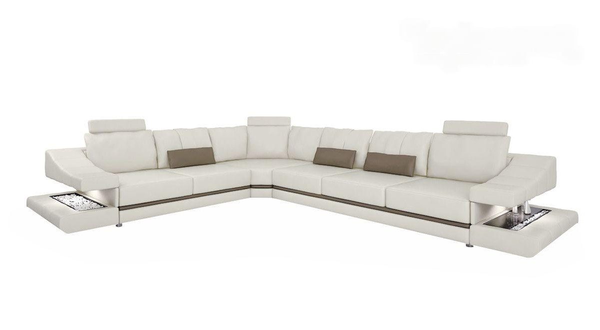 Ecksofa Elegantes Schlafsofa aus Leder in Weiß mit L-Form und Edelstahlfüßen