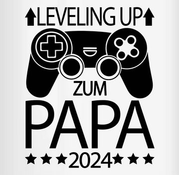 Shirtracer Tasse Leveling up zum Papa 2024 mit Controller - schwarz, Keramik, Geschenk Vatertag Kaffeetasse