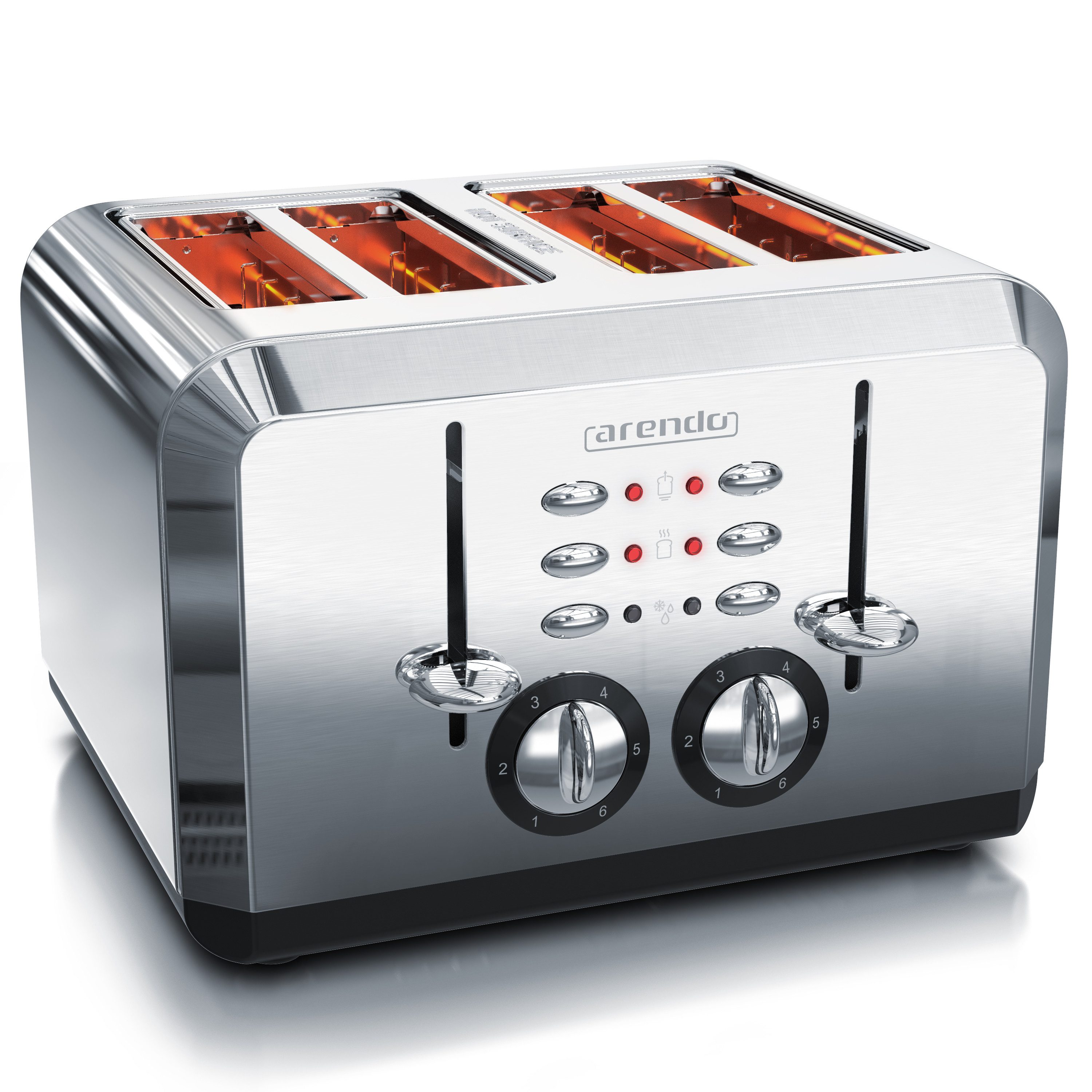 Arendo Toaster, 4 kurze Schlitze, für 4 Scheiben, 1630 W, Automatik, Edelstahl, Wärmeisolierendes Doppelwandgehäuse