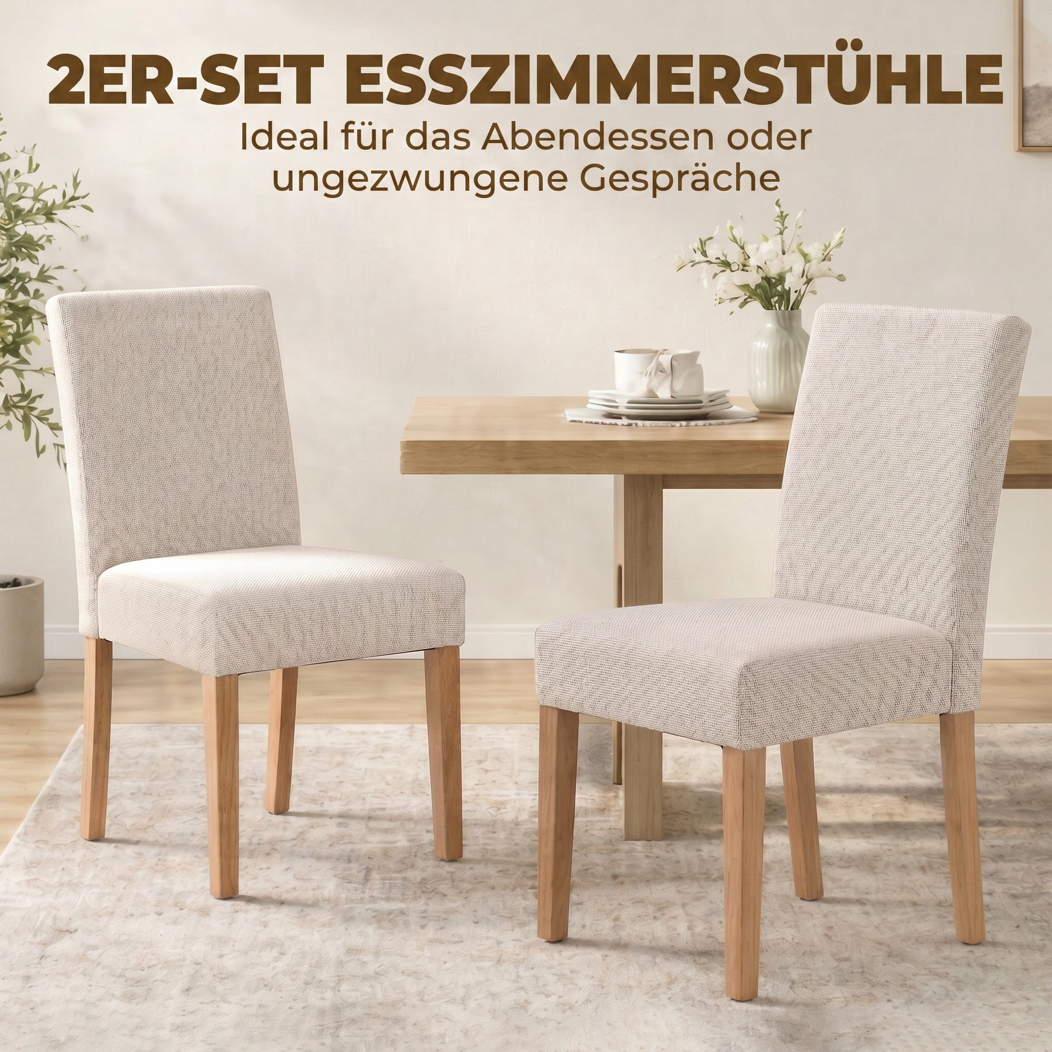 HOMCOM Esszimmerstuhl Küchenstuhl mit Rückenlehne, Leinenoptik, Moderner Polsterstuhl (Essstuhl, 2 St), für Esstisch, Wohnzimmer, Esszimmer, Beige – Bild 4 von 5
