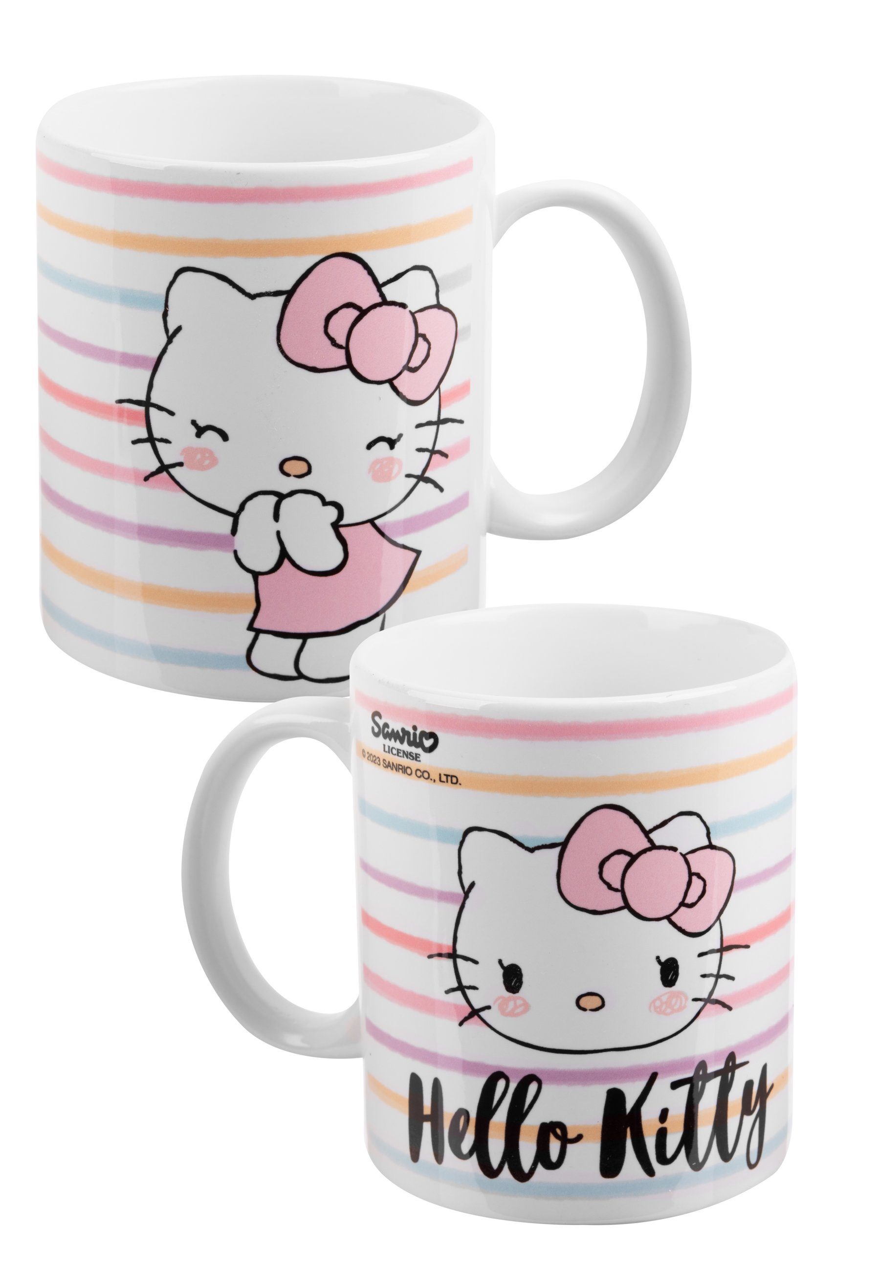 United Labels® Tasse Hello Kitty Tasse - Stripes -Becher Kaffeetasse 320  ml, Porzellan