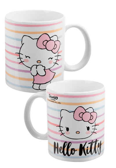 United Labels® Tasse Hello Kitty Tasse - Stripes -Becher Kaffeetasse 320 ml, Porzellan