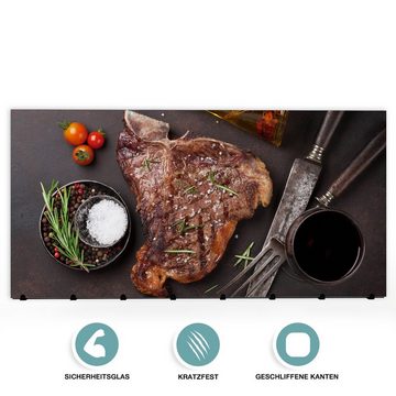 Primedeco Garderobenpaneel Magnetwand und Memoboard aus Glas T-Bone Steak mit Rosmarin