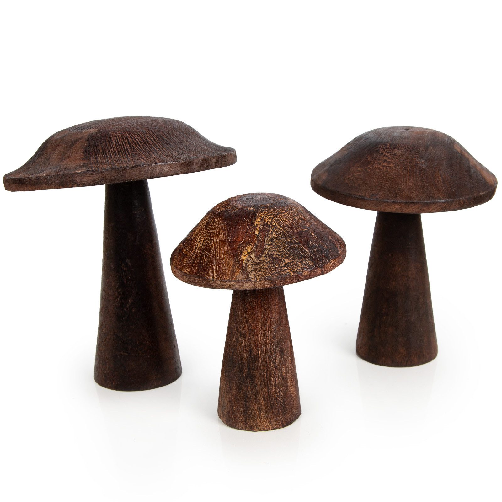 Logbuch-Verlag Geschenkbox 3 Pilze Figuren aus Holz - 13-18 cm (Set, 3 St), Herbst Dekoration dunkelbraun