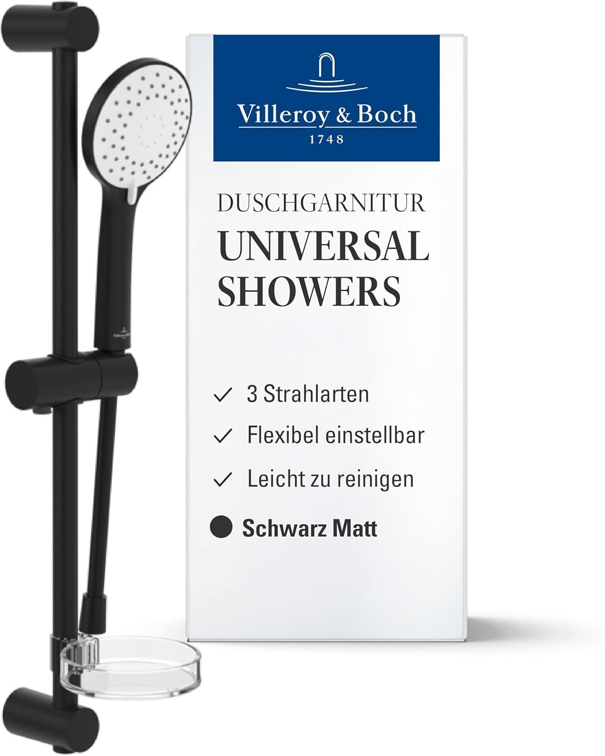 Villeroy & Boch Brausegarnitur Universal Showers Duschsystem, Höhe 60.40 cm, Duschgarnitur, Duschstange, Handbrause, Handbrausehalter, matt schwarz