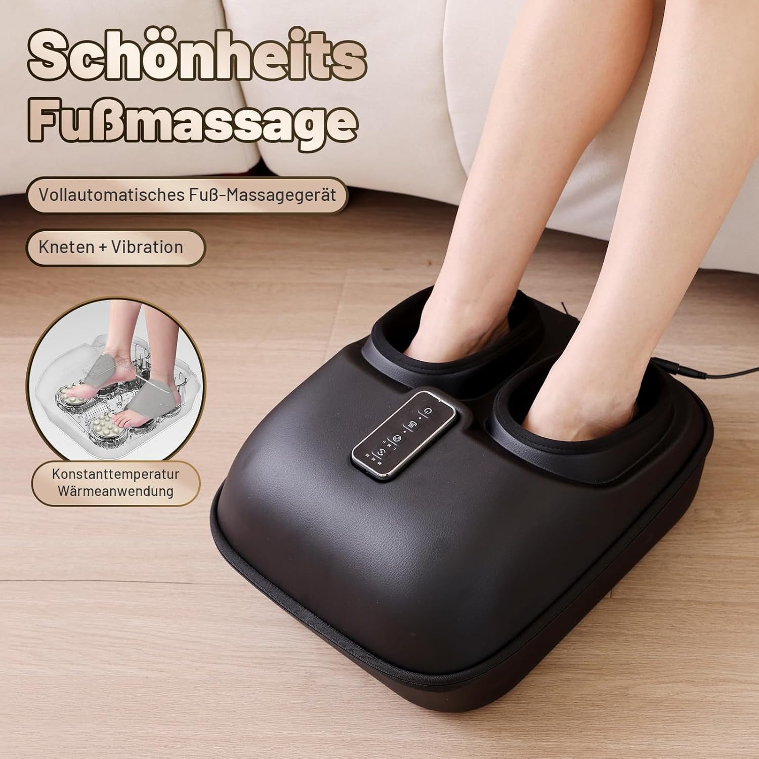 Fyrove Fußmassagegerät Shiatsu-Fußmassagegerät mit Wärme 3 Intensität Airbagmassage, HeiBe Kompresse Rollen und Luftkompression, 3D Kneten,waschbare Innenbezüge – Bild 2 von 5