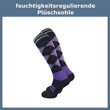 GAWILO Reitsocken für Damen aus Baumwolle - karierte Kniestrümpfe in schwarz mit Farben (4 Paar) Passend zur Reithose - Perfekte Länge für Reitstiefel - zum Reiten