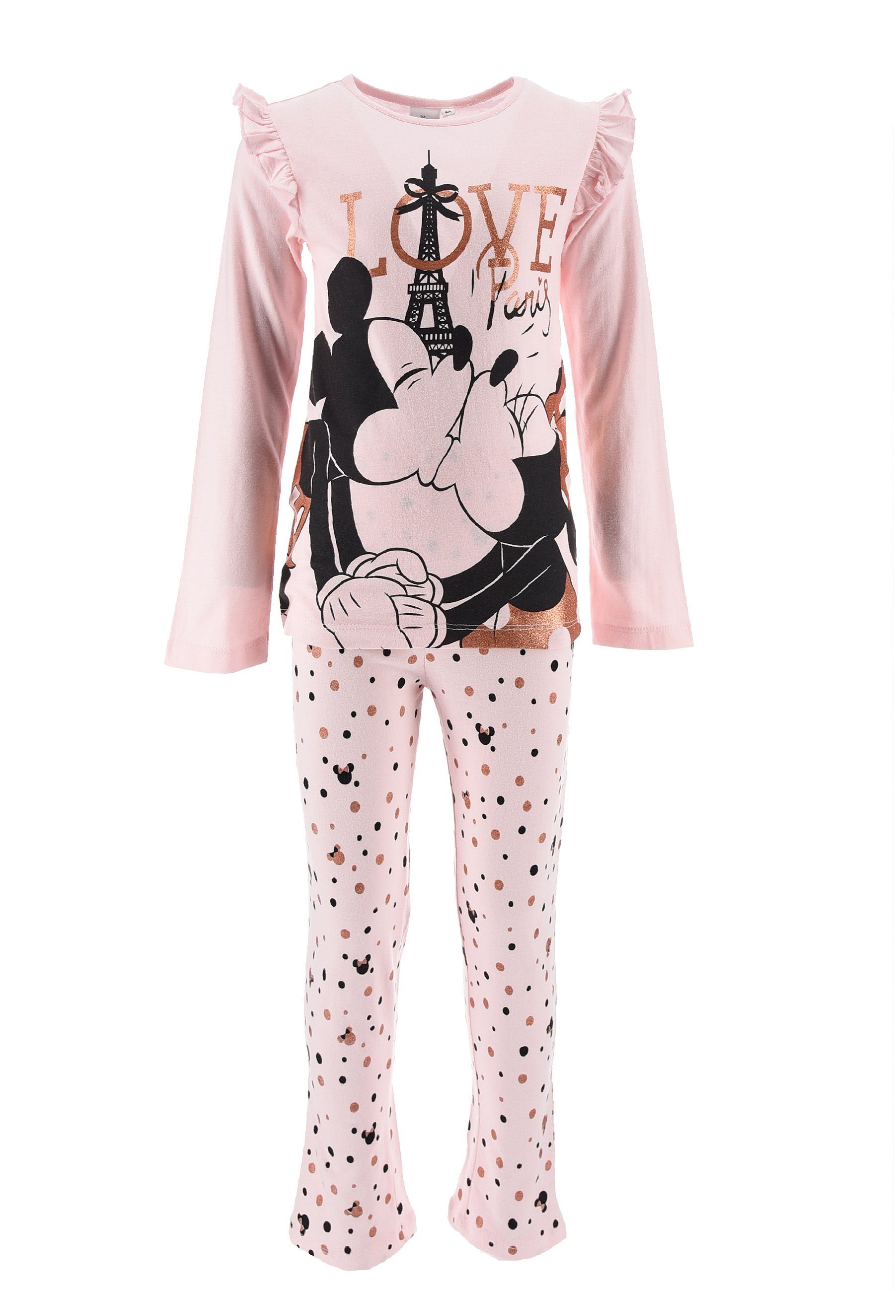 Minnie Schlaf-Hose Pyjama Mädchen Maus Schlafanzug Langarm Mini Mouse Kinder tlg) Disney (2 Rosa Shirt + Kinder Schlafanzug