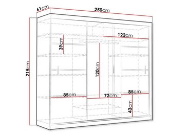 MIRJAN24 Kleiderschrank Vista 250 (mit Schiebetüren) mit Spiegel und Kleiderstange, 3-türig