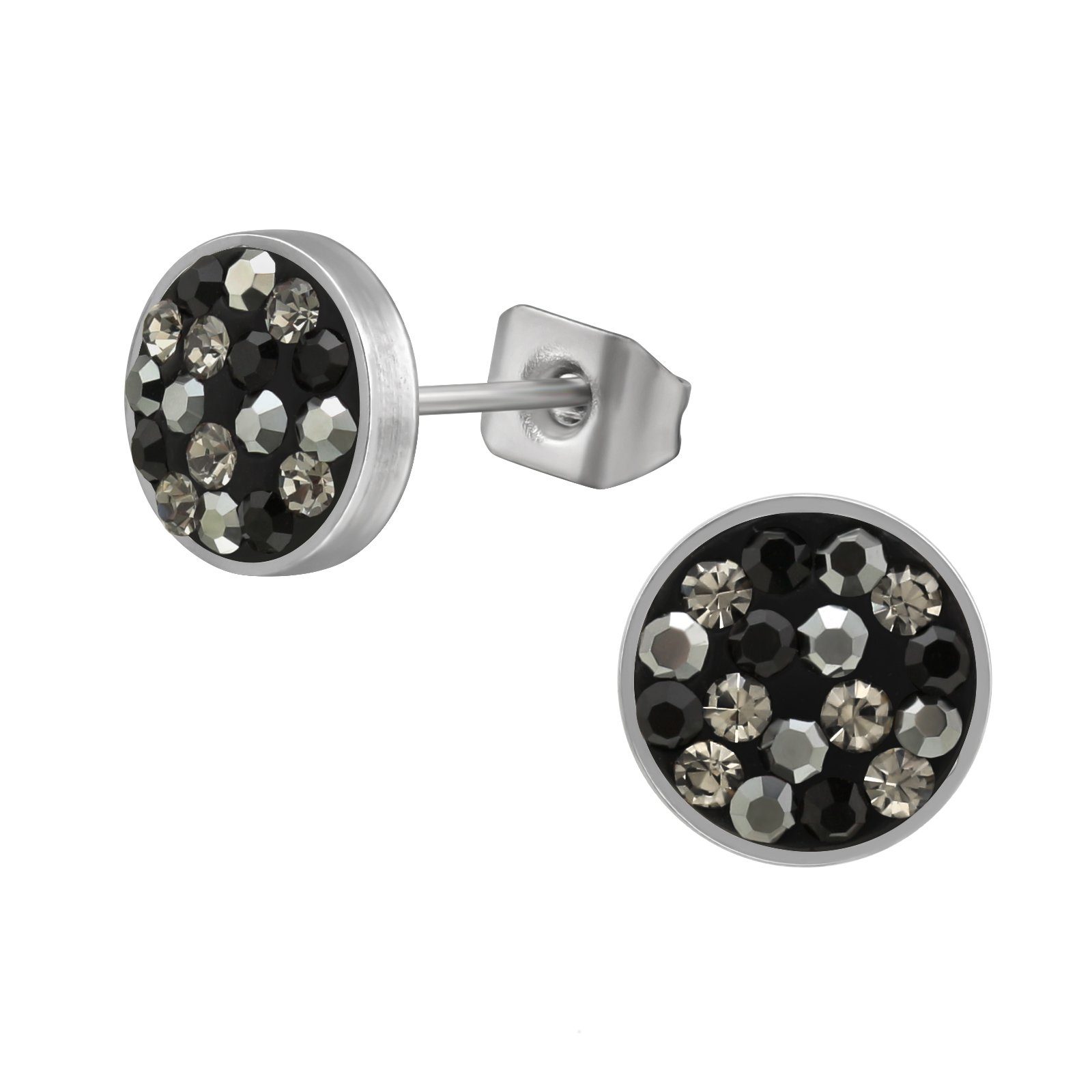 Ohrring-Set Ohrstecker r Multikristalll Silber Edelstahl für Damen schwarz