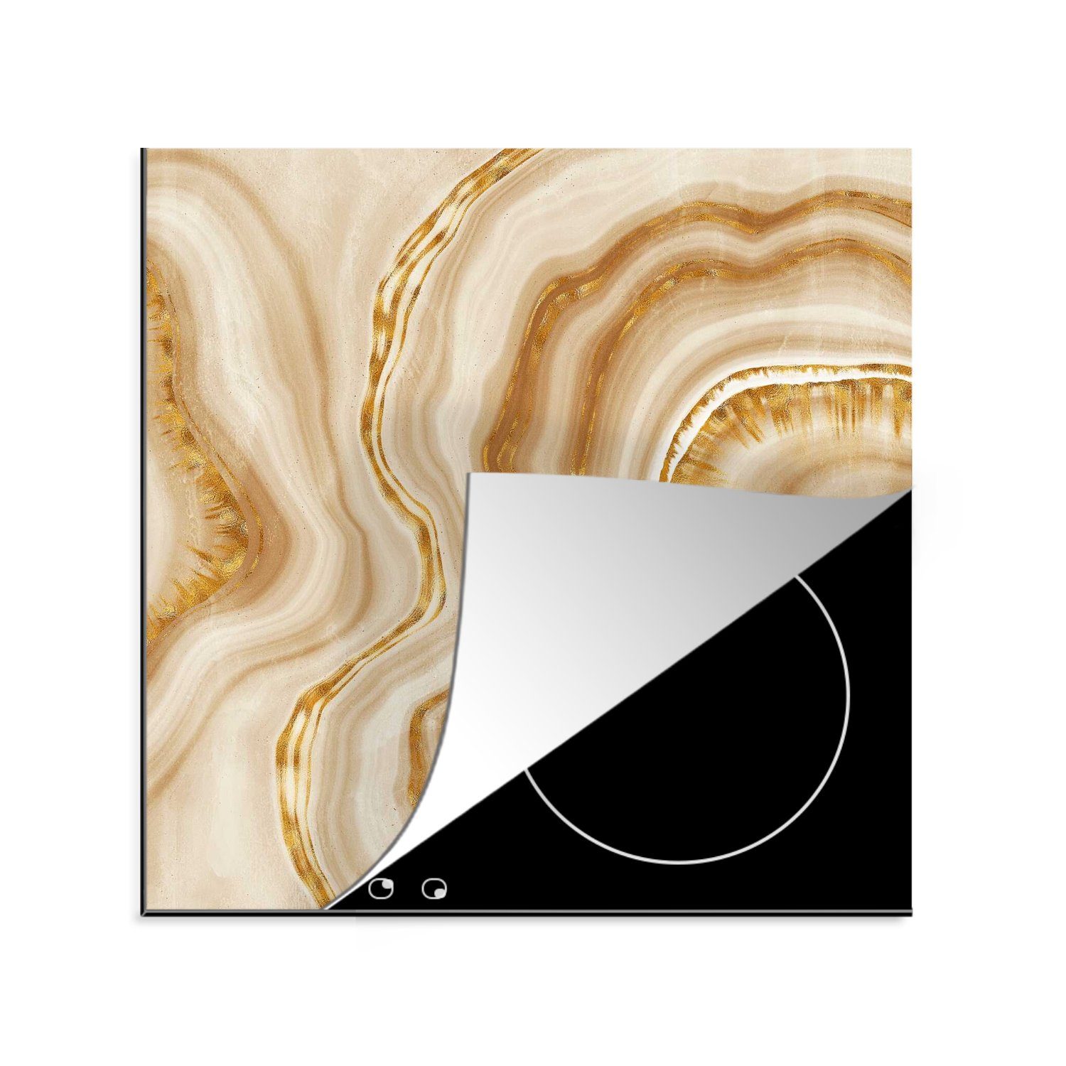 MuchoWow Herdblende-/Abdeckplatte Marmor - Beige - Linie, Vinyl, (1 tlg), 78x78 cm, Ceranfeldabdeckung, Arbeitsplatte für küche