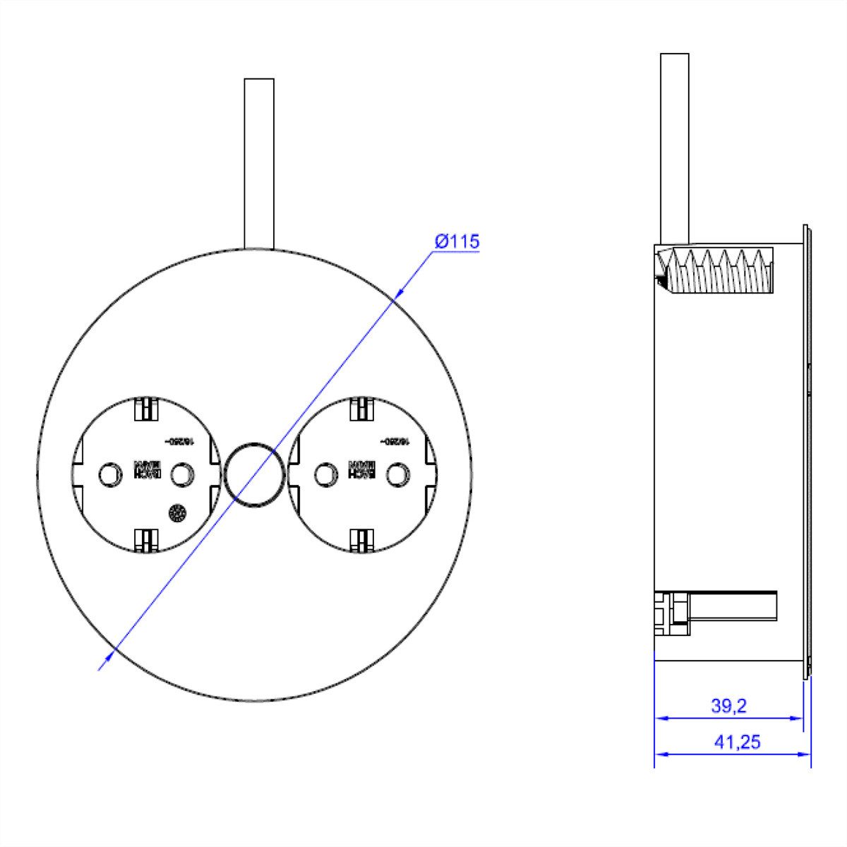 Bachmann TWIST 2x Schutzkontakt Einbau-Tischsteckdosenleiste (Kabellänge 2 m), Aderendhülsen, Schutzkontaktmontagestecker, 931.250