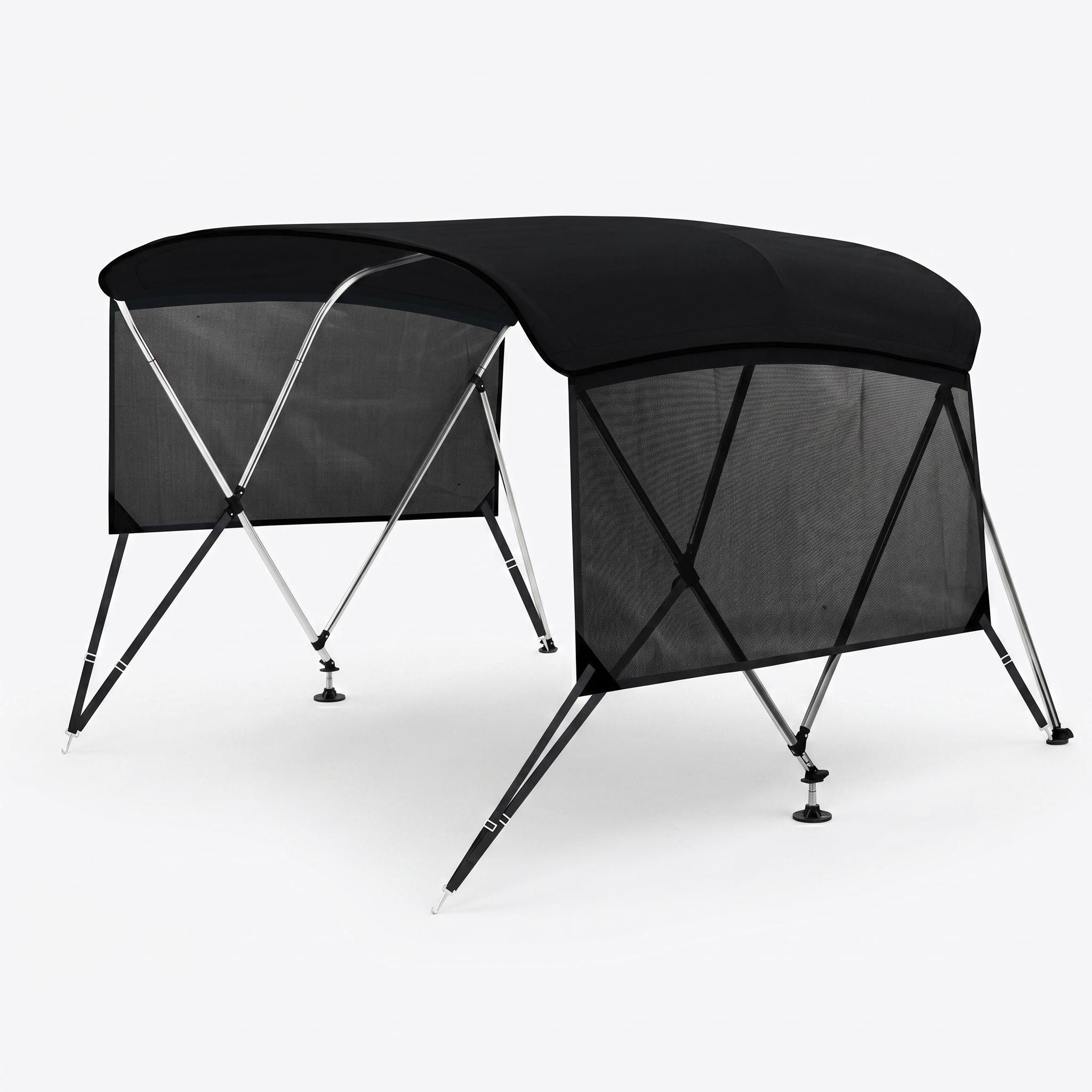 GarveeMore Sonnensegel 600D 3-Bow Bimini Top Bootssonnendach mit abnehmbaren Seitenvorhängen, UPF 50+, Grau/Schwarz