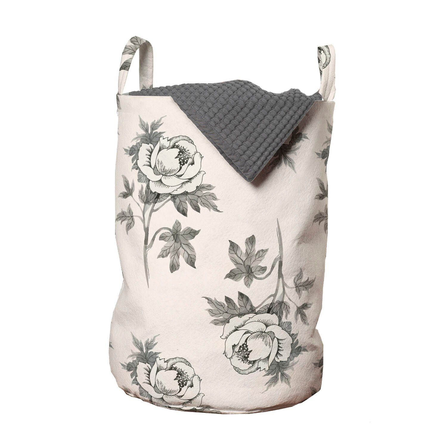 Abakuhaus Wäschesäckchen Wäschekorb mit Griffen Kordelzugverschluss für Waschsalons, Blumen Hand gezeichnet Romantische Rose