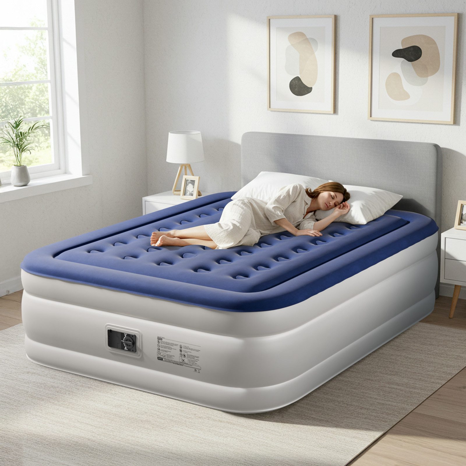LEADZM Luftmatratze mit Integrierter elektrischer Pumpe,Doppelbett,Beflockte Oberfläche, 362kg Tragkraft, Luftbett,für Camping Zuhause 203 x 153 x 45 cm