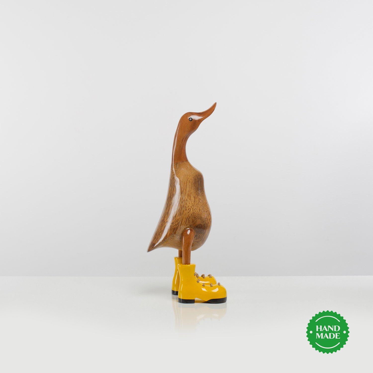 Handgefertigte Dekofigur Holz Set), 3 (3-er aus Stiefel gelb Ente Holzfigur Rikmani Geschenk Holzarten Dekoration -