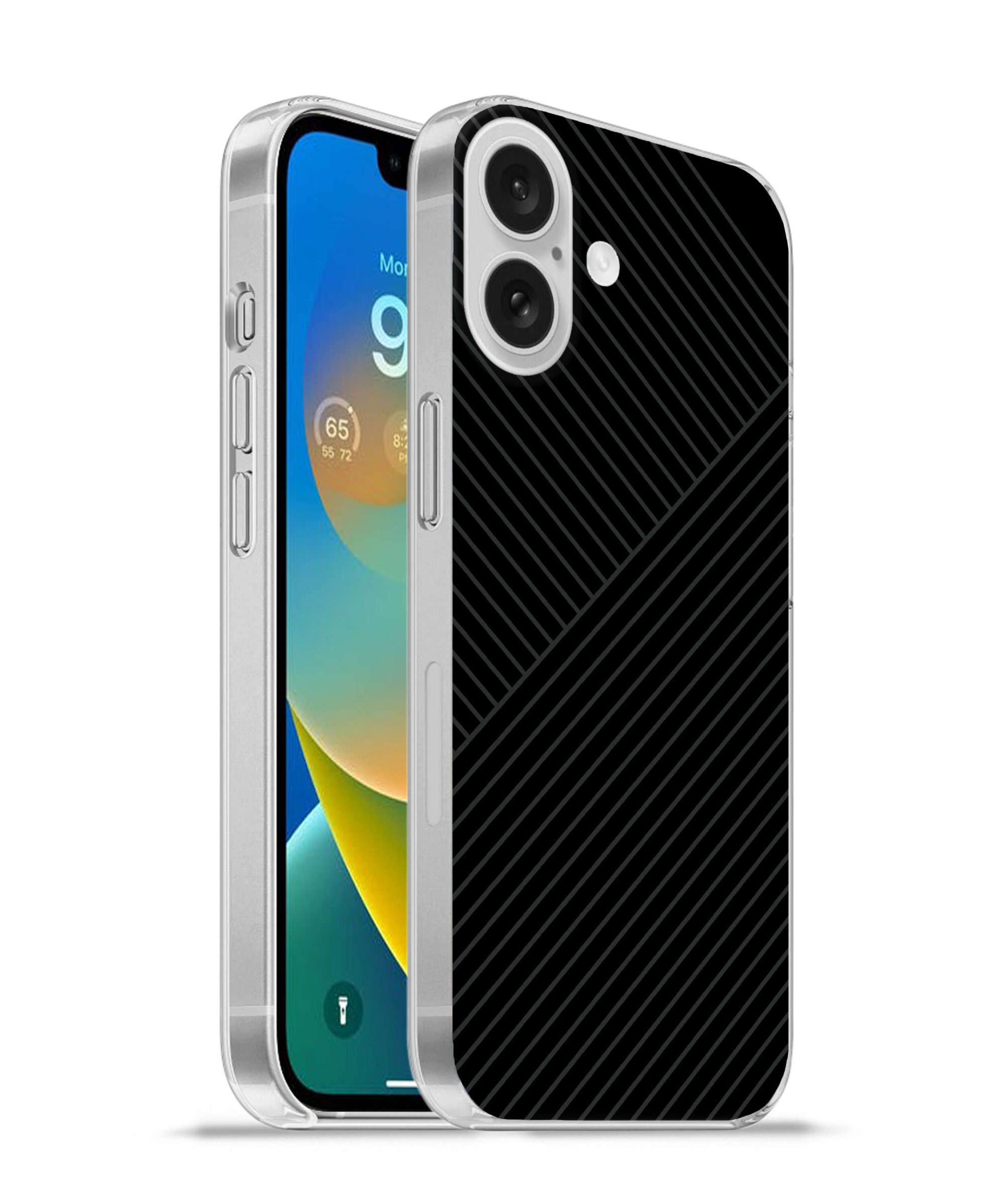 MuchoWow Handyhülle für Apple iPhone 16 Linien - Abstrakt - Schwarz - Grau - Minimalistisc, Smartphone-Bumper, Print, Handy Schutzhülle Dünn