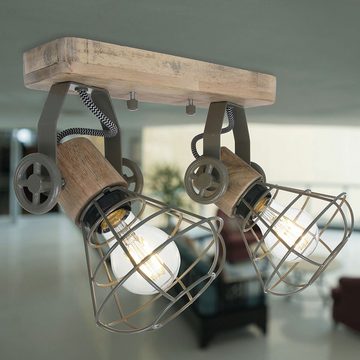 etc-shop LED Deckenspot, Leuchtmittel nicht inklusive, Deckenlampe Retro Strahler 2-flammig beweglich Metall Holz schwarz