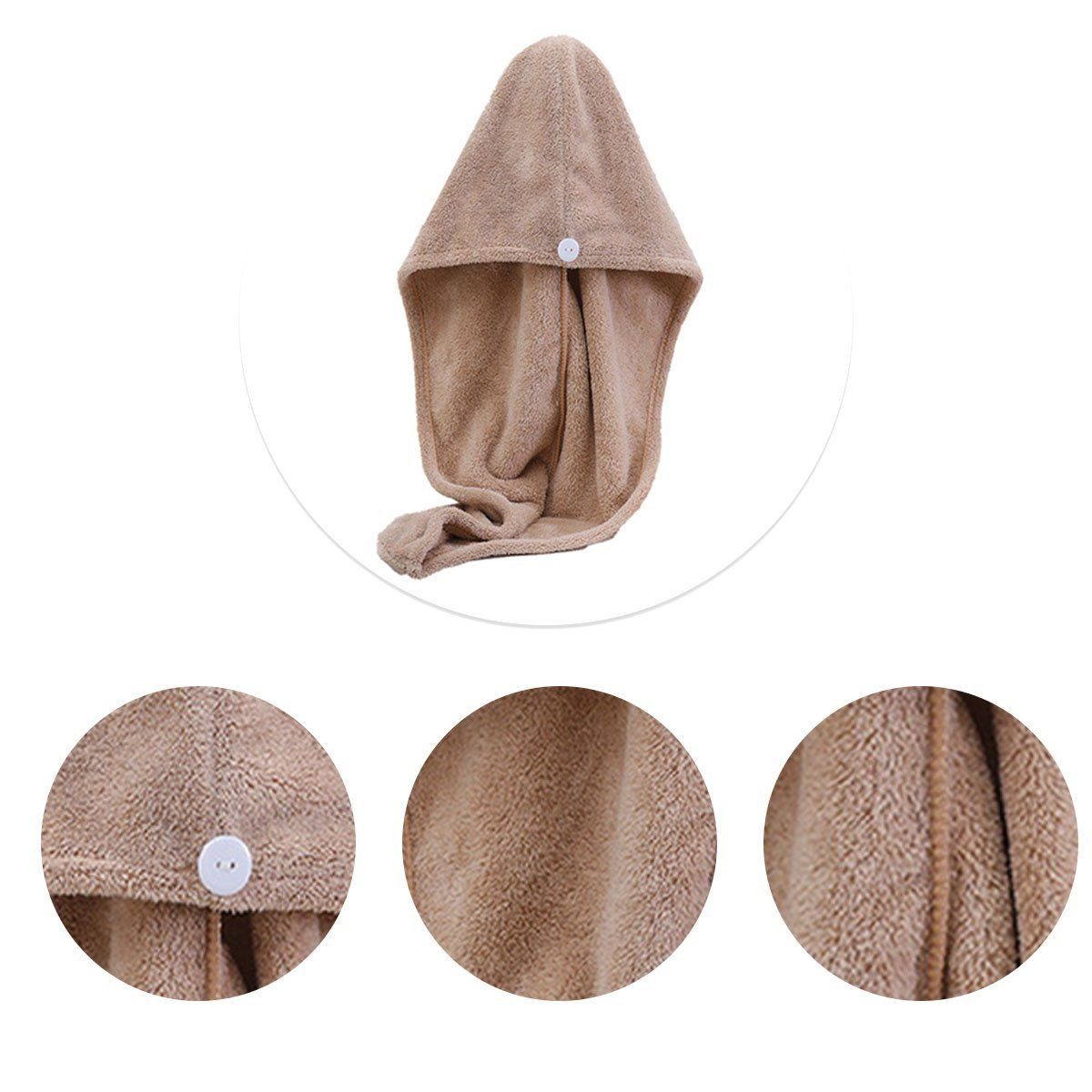 LENBEST Turban-Handtuch Haarturban Handtuch Handtuch (1-St) Kaffe Haare, mit Turban Knopf, Handtuch