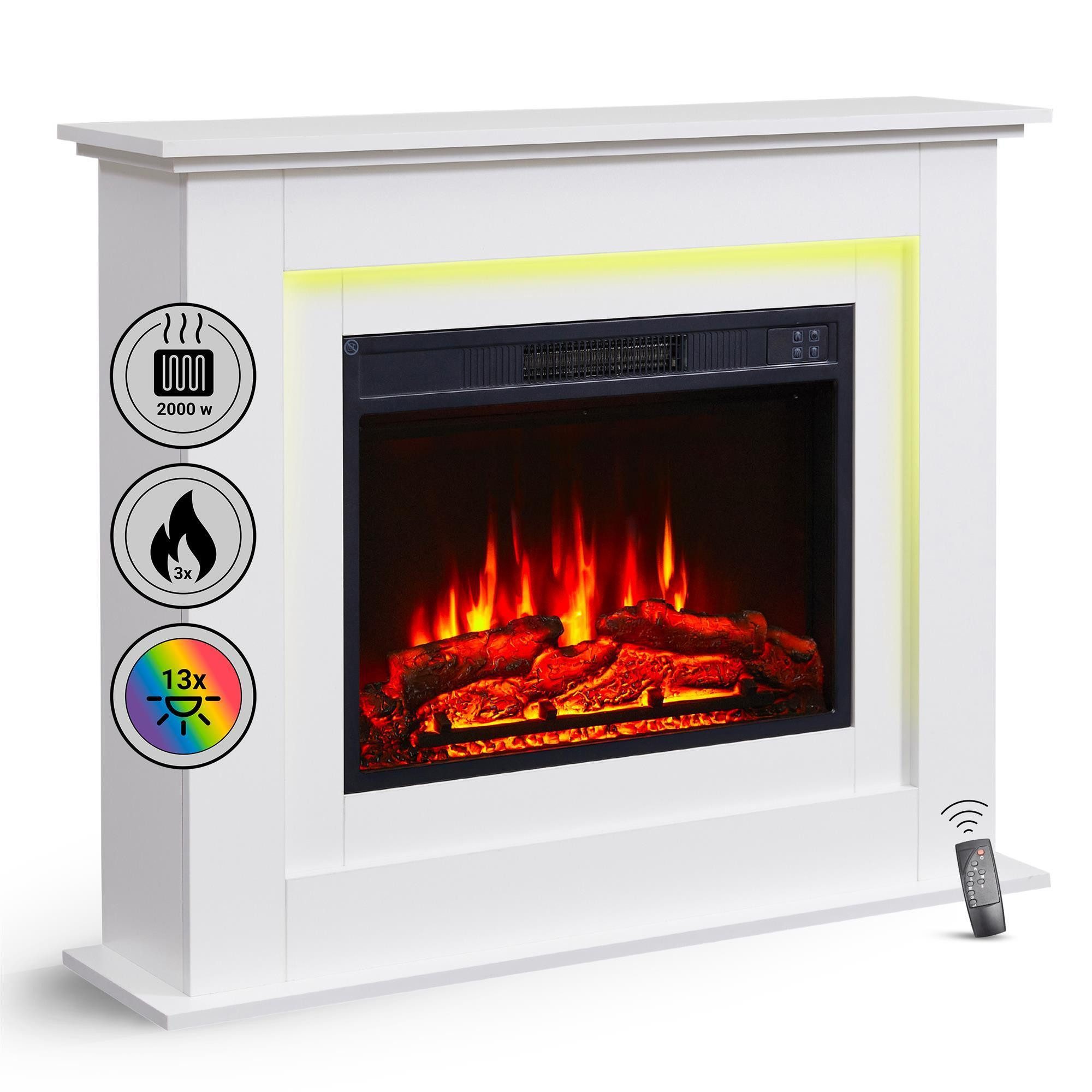 Balderia Elektrokamin Elektrokamin Standkamin BALDERIA Finn – Heizung bis 2000 W, weiss, Standkamin, 3D-Flammeneffekt, LED-Beleuchtung, Heizung