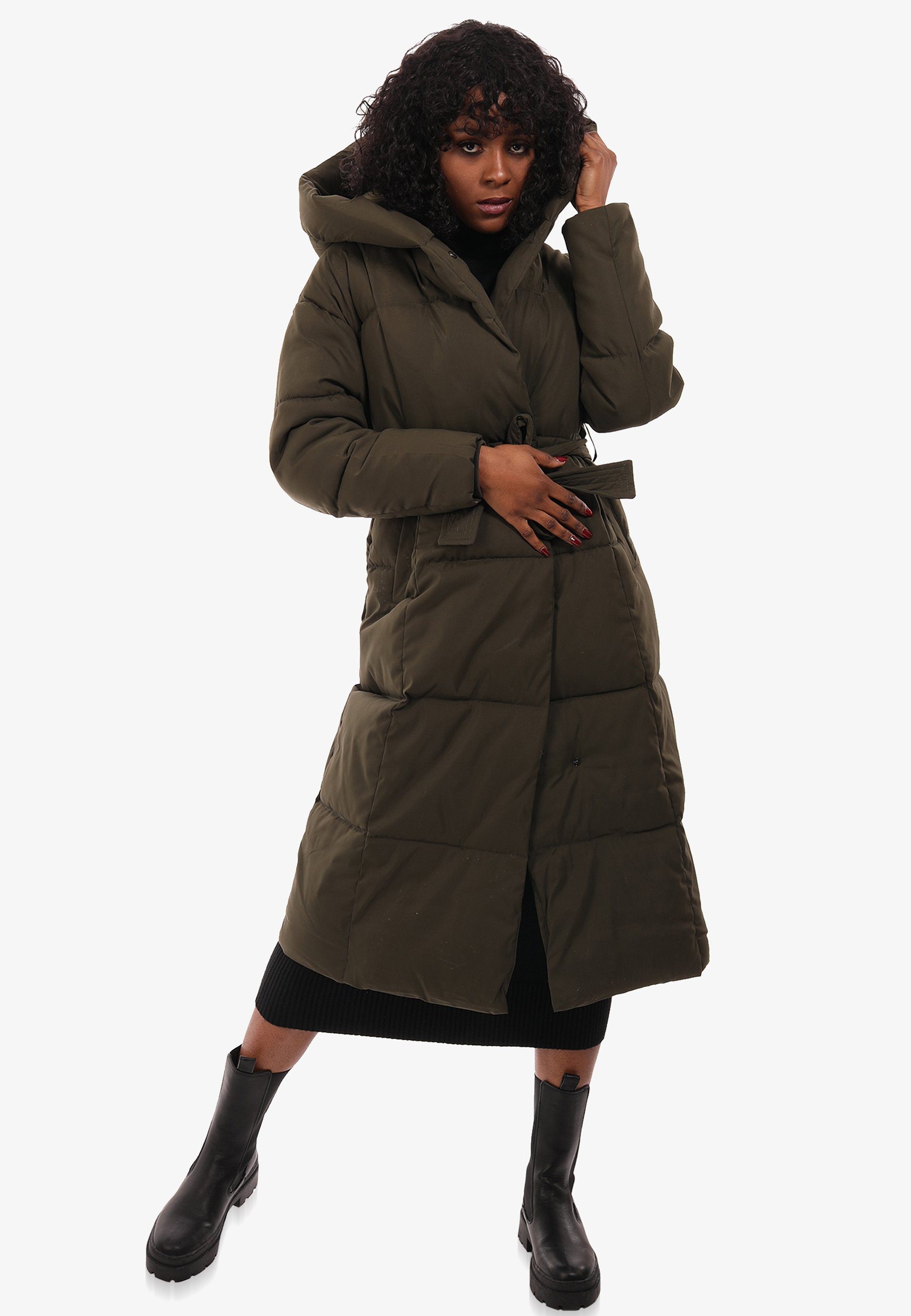 YC Fashion & Style Wintermantel Steppmantel mit großer Kapuze und Taillengü günstig online kaufen