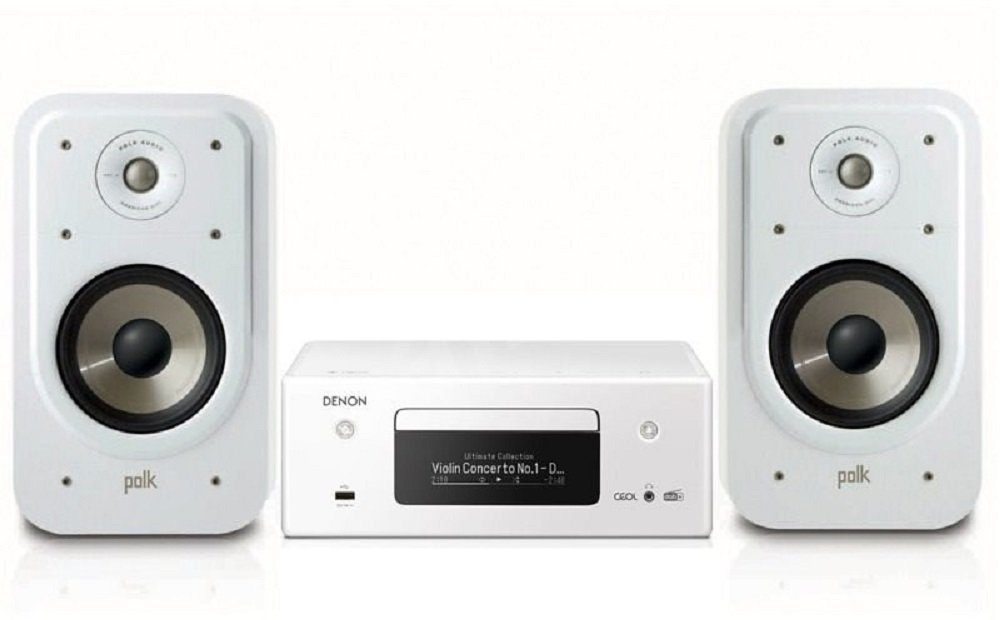 Stereo-Receiver S20e CEOL Weiß RCD-N11 Polk Audio + Denon Weiß DAB Signature