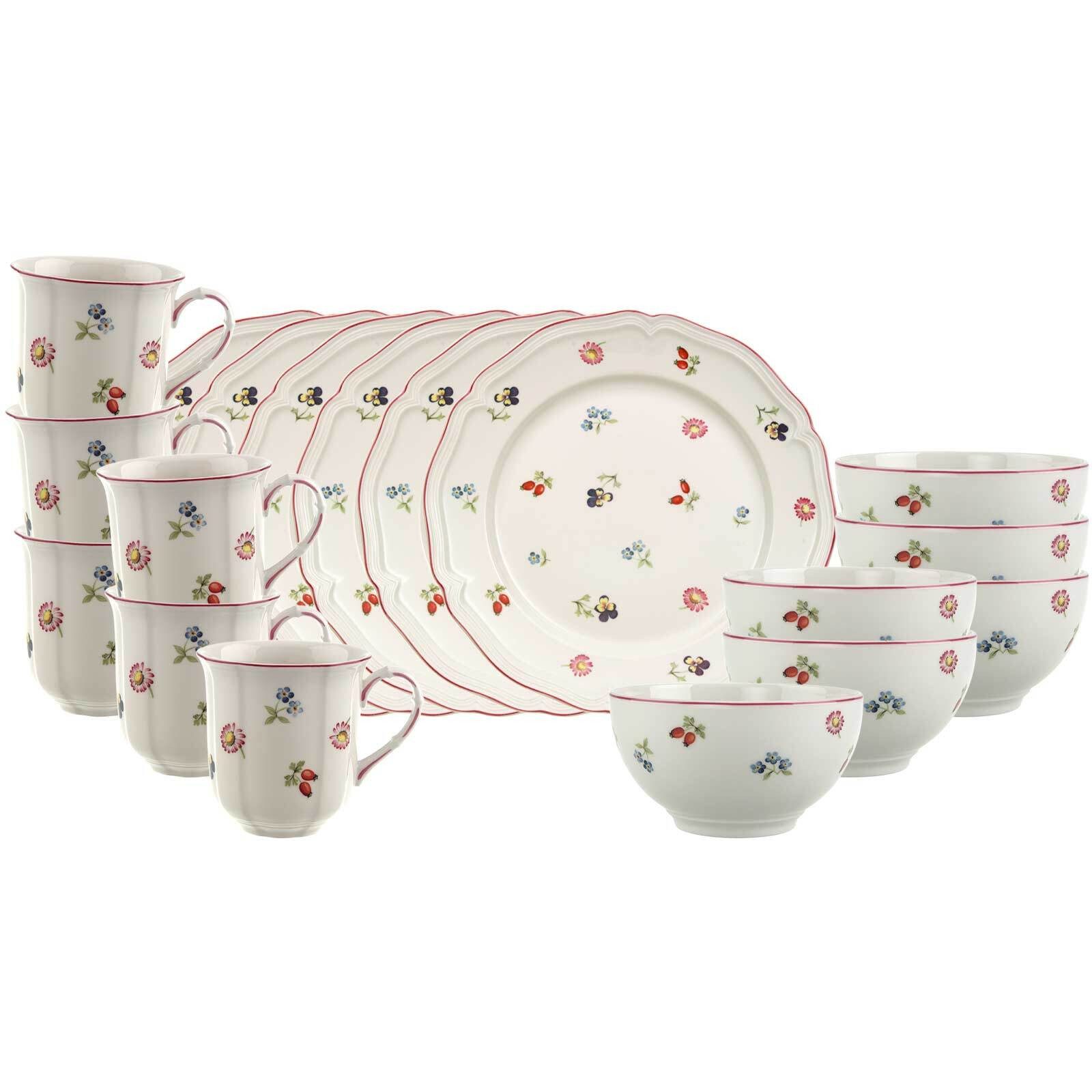 Villeroy & Boch Frühstücks-Geschirrset Petite Fleur Frühstücks-Set 18er Set (18-tlg), 6 Personen, Porzellan