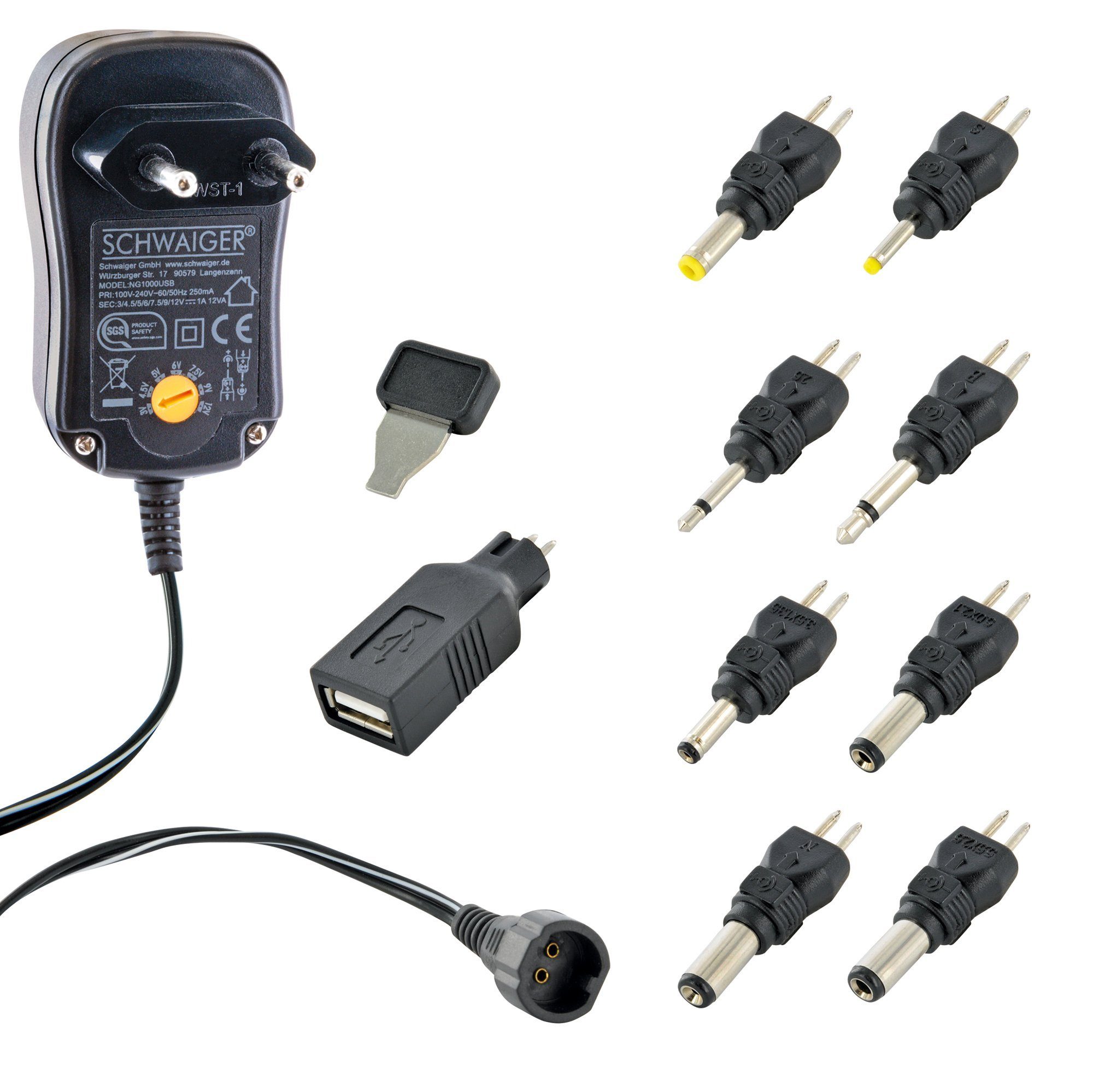 Schwaiger NG1000USB 011 Steckernetzteil (Set mit 9 Adaptern)