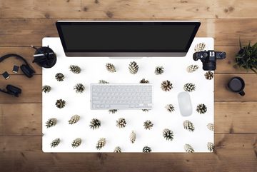 MuchoWow Gaming Mauspad Winter - Tannenzapfen - Weiß (1-St), Büro für Tastatur und Maus, Mousepad Gaming, 90x60 cm, XXL, Großes