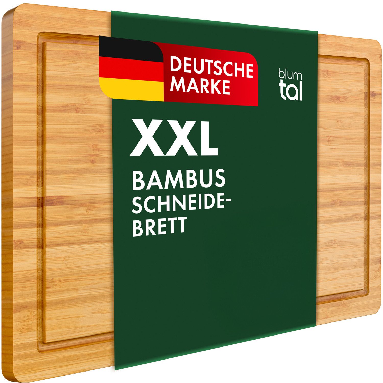 Blumtal Schneidebrett 100% Bambus antiseptisches, 2cm dickes massives Brett, Holz, Bambus, massiv mit praktischer Saftrille