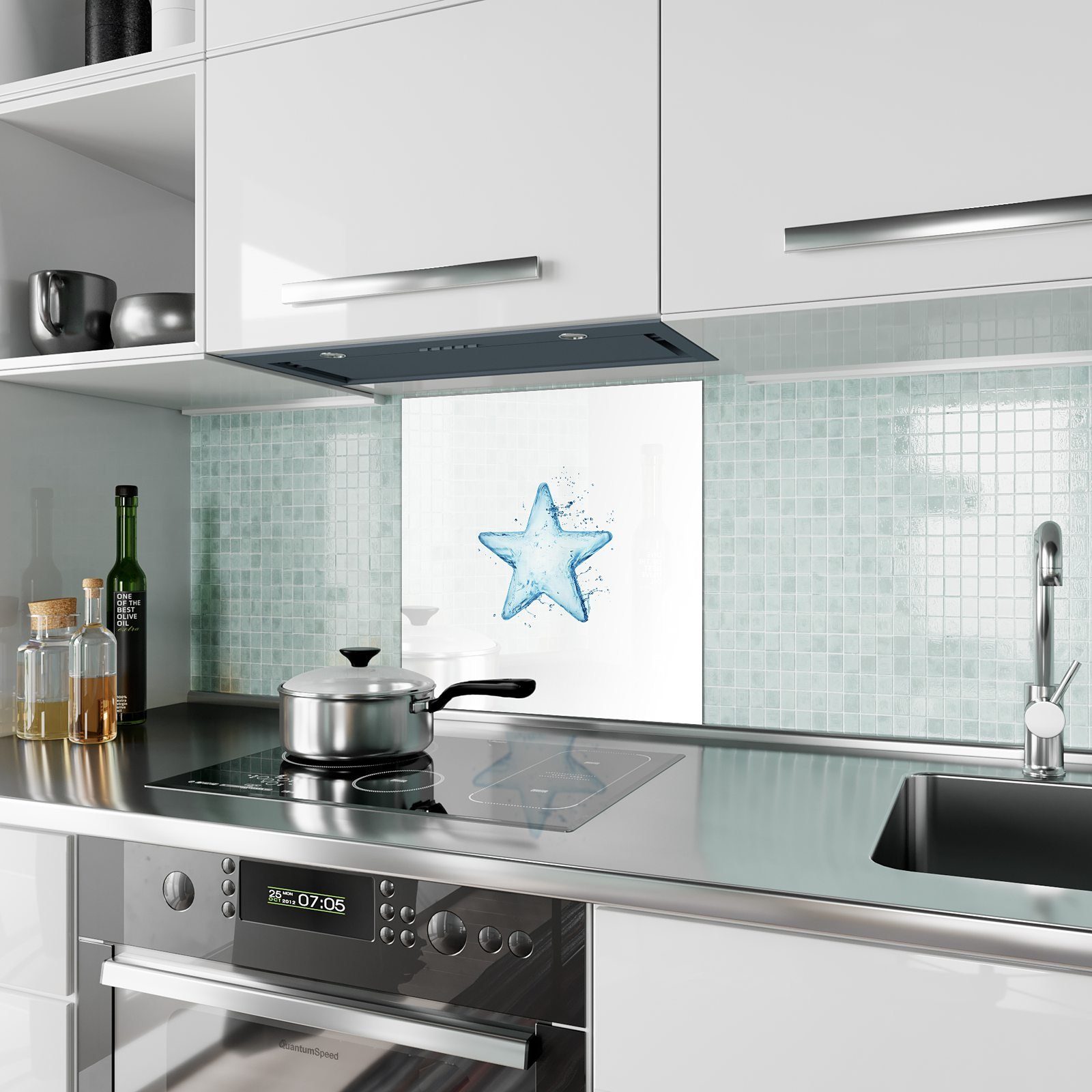 Küchenrückwand aus Primedeco Wasser Spritzschutz Glas Stern