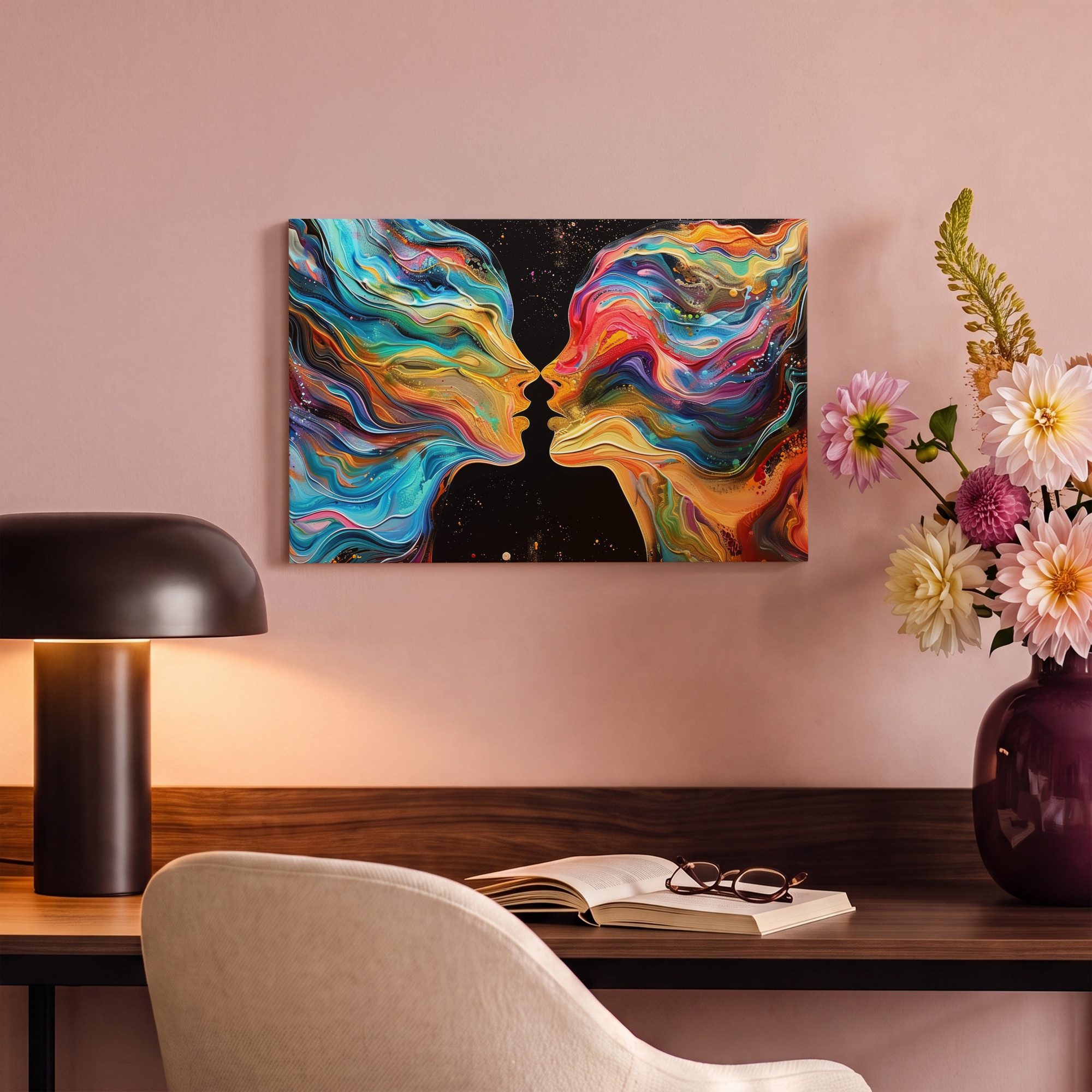 OneMillionCanvasses® Leinwandbild Kunst - Bunt - Frau - Kunst - Abstrakt - Gesichter, Fotodruck (1 St), Wandbild, Deko Schlafzimmer Wohnzimmer Flur 20x20 cm – Bild 4 von 5