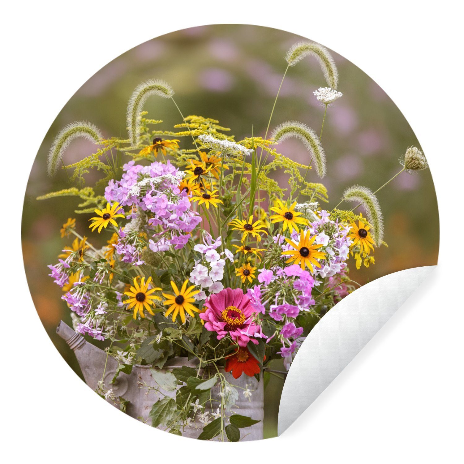 MuchoWow Wandsticker Blumen - Gießkanne - Farbe (1 St), Tapetenkreis für Kinderzimmer, Tapetenaufkleber, Rund, Wohnzimmer