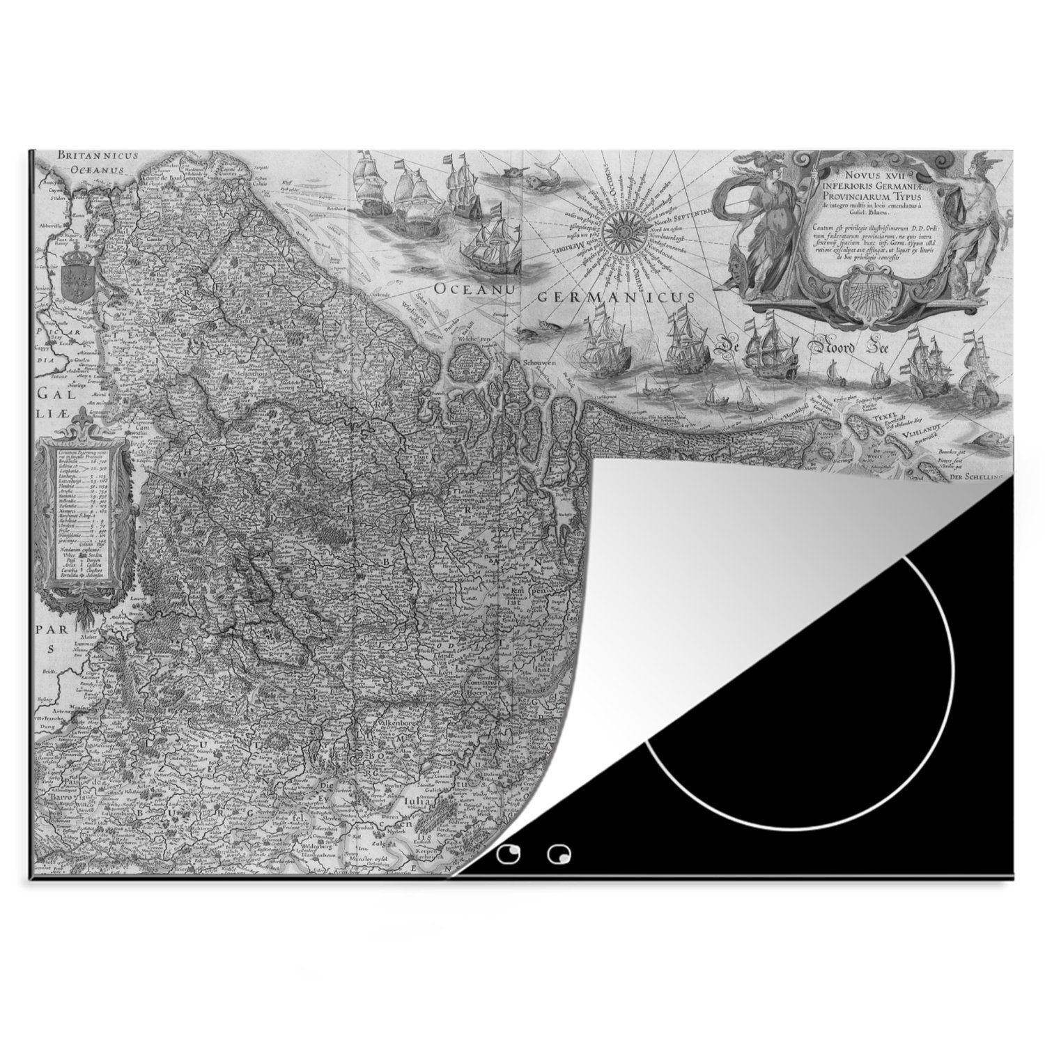 MuchoWow Herdblende-/Abdeckplatte Eine alte schwarz-weiße Karte der Niederlande, Vinyl, (1 tlg), 70x52 cm, Mobile Arbeitsfläche nutzbar, Ceranfeldabdeckung